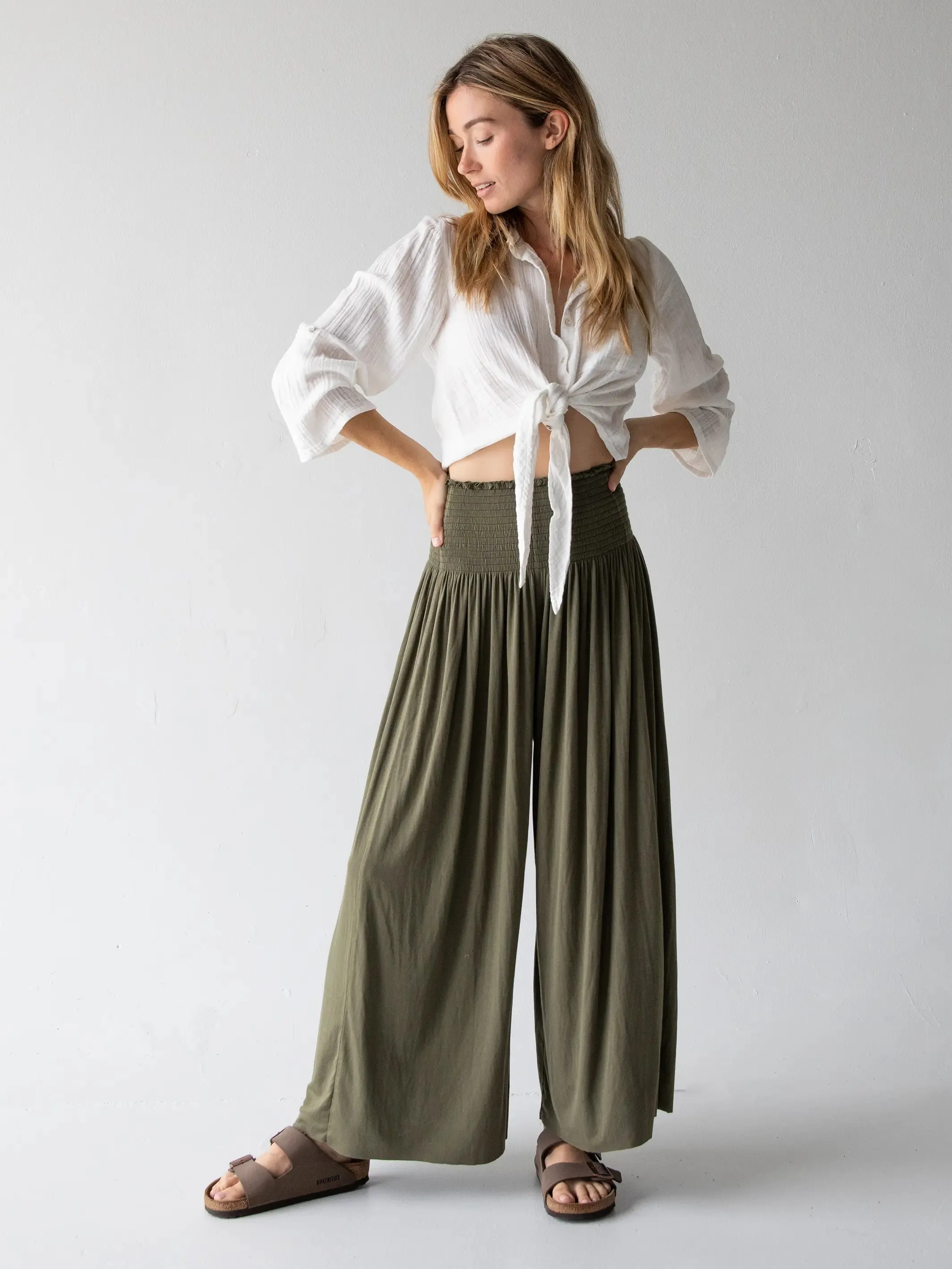 Make A Move "ButterSoft" Knit Palazzo Pant - Olive sold by NATURAL LIFE