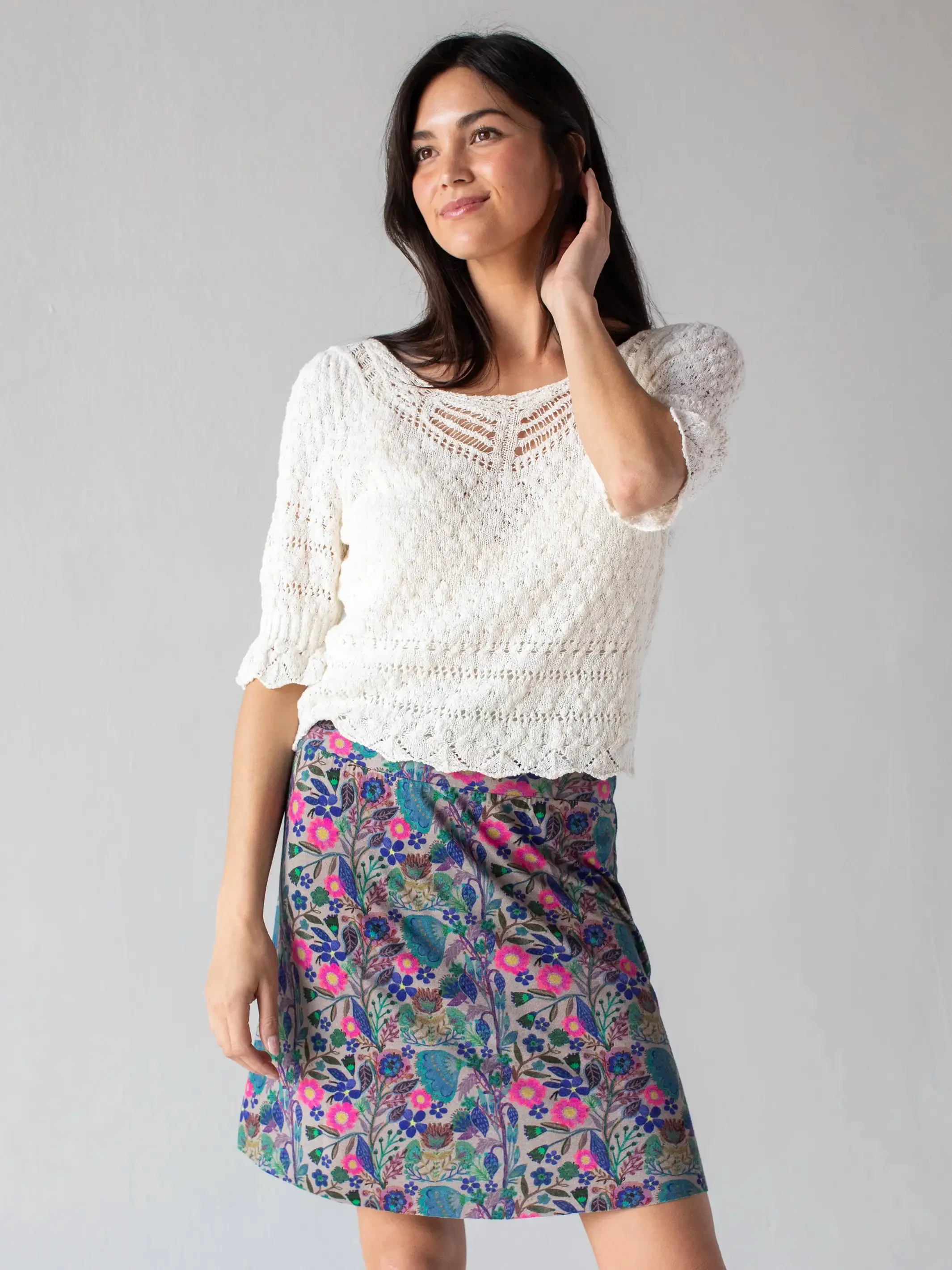 Live-In-It Knit "ButterSoft" Mini Skirt - Whimsical Painted Garden sold by NATURAL LIFE product image thumbnail 2