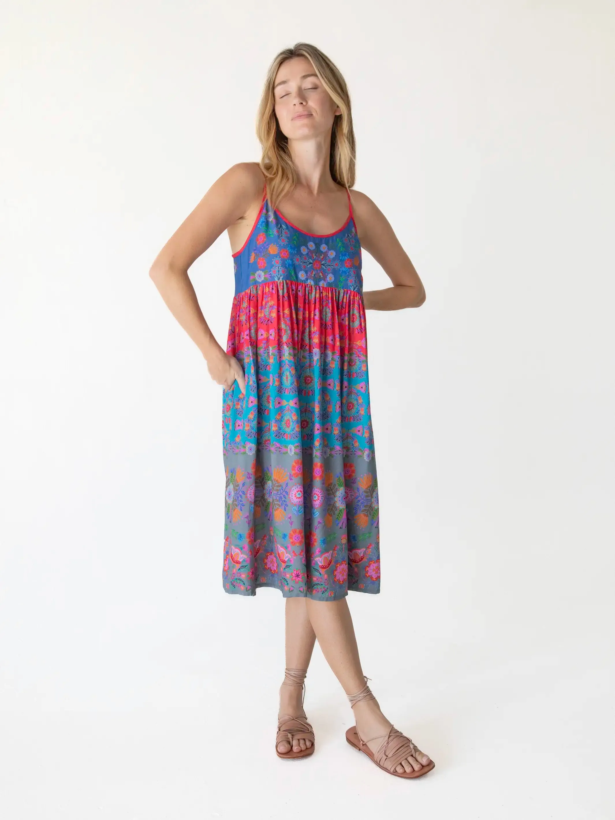 Gigi Midi Dress - Red Folk Flower sold by NATURAL LIFE product image thumbnail 3