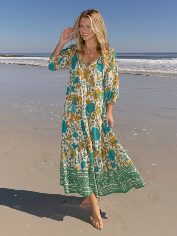 Auguste Maxi Dress - Cream Green Border sold by NATURAL LIFE