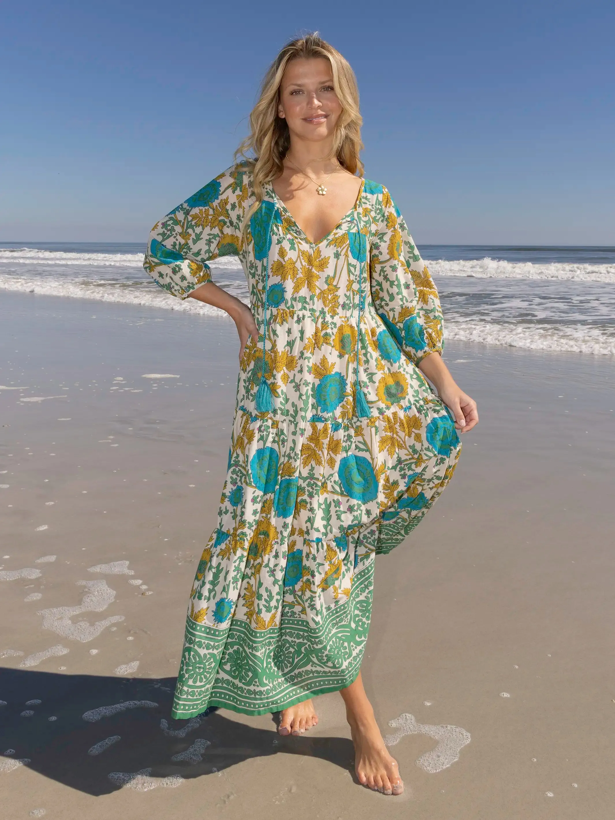 Auguste Maxi Dress - Cream Green Border sold by NATURAL LIFE product image thumbnail 3