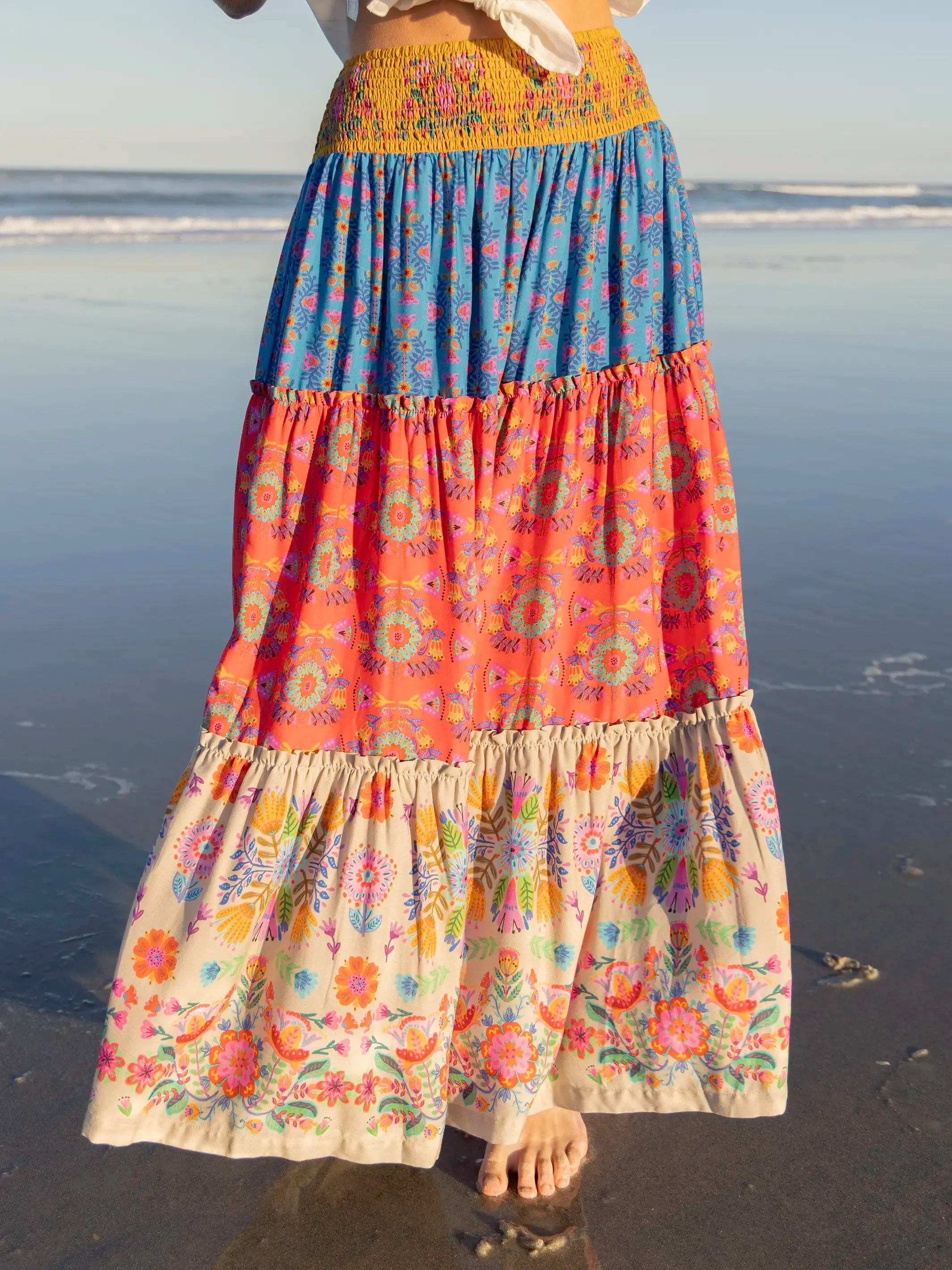 Karlie Tiered Maxi Skirt - Grey Folk Flower sold by NATURAL LIFE product image thumbnail 3