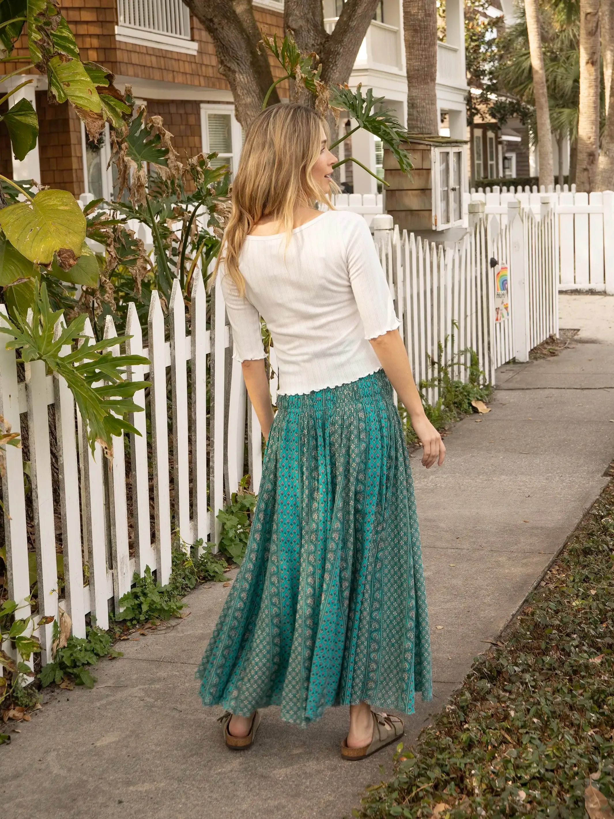 Laurel Convertible Maxi Skirt - Turquoise Cream Stripes sold by NATURAL LIFE product image thumbnail 3