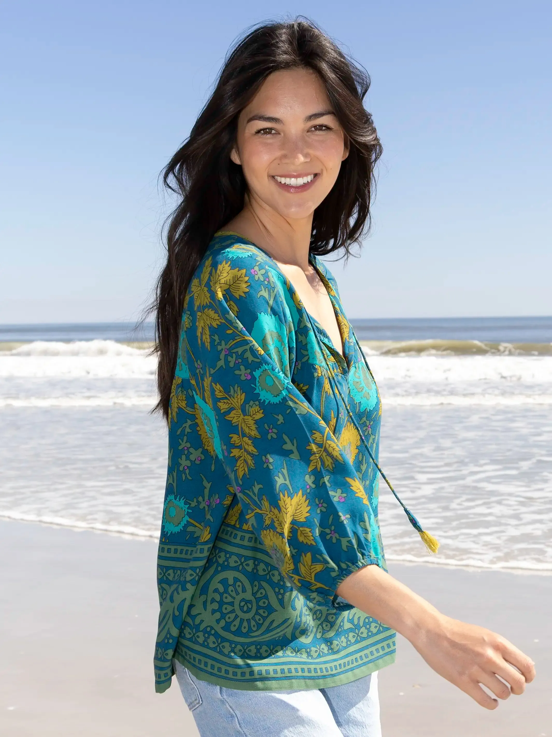 Maribel Top - Navy Sage Border sold by NATURAL LIFE product image thumbnail 2