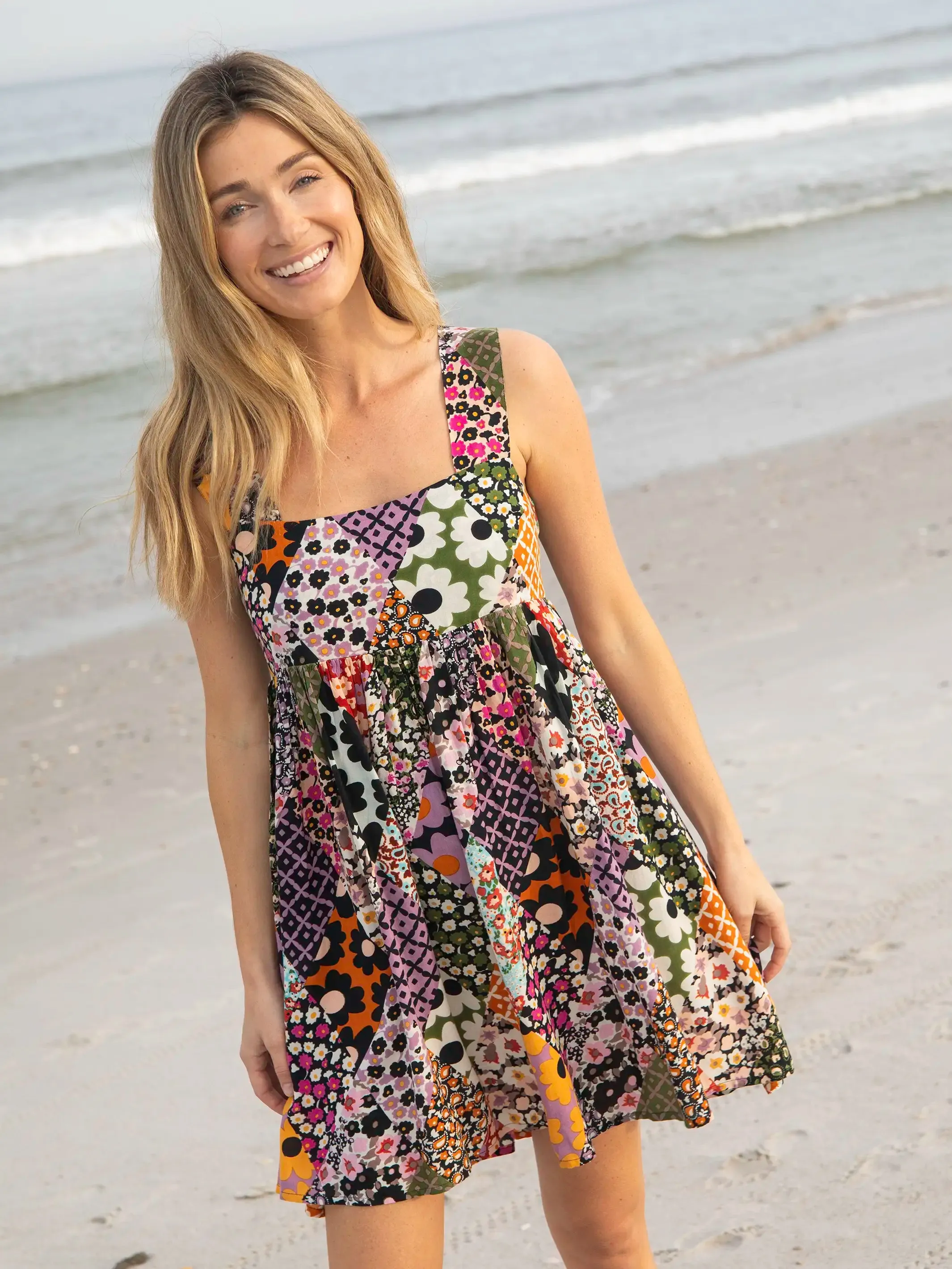 Tricia Mini Dress - Floral Diamonds Patchwork sold by NATURAL LIFE