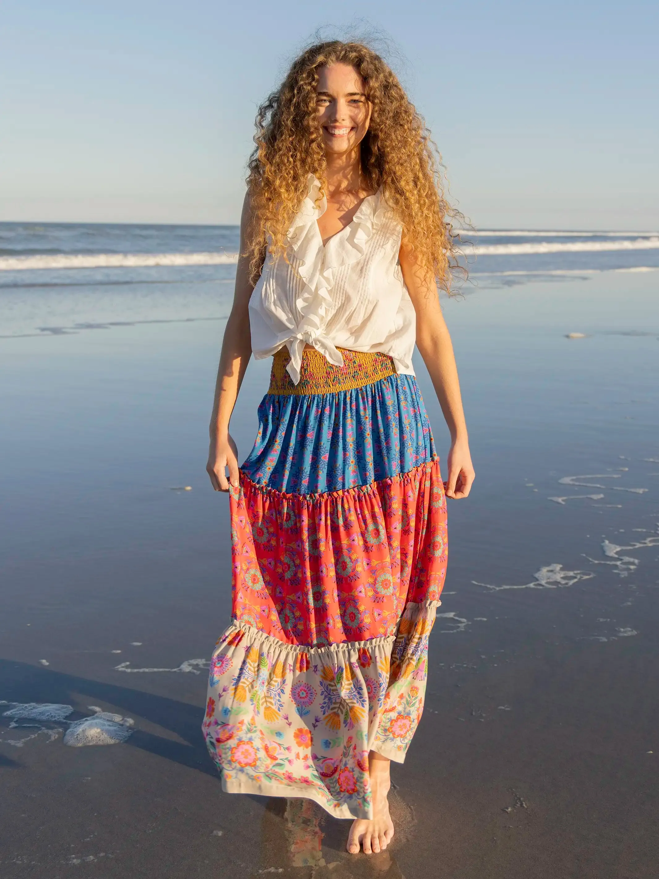 Emilia Ruffle Maxi Skirt - Grey Folk Flower sold by NATURAL LIFE product image thumbnail 4