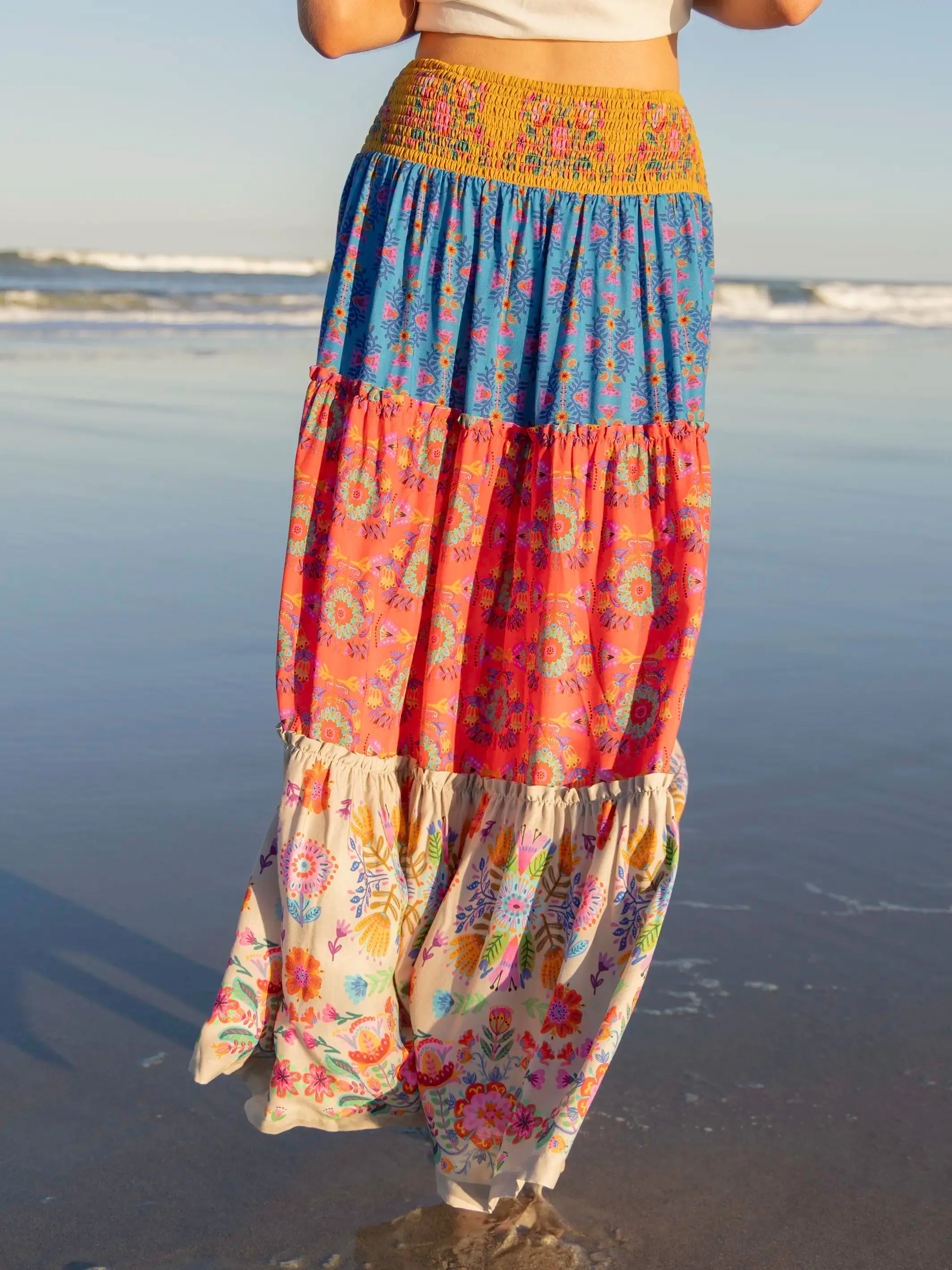 Emilia Ruffle Maxi Skirt - Grey Folk Flower sold by NATURAL LIFE product image thumbnail 2