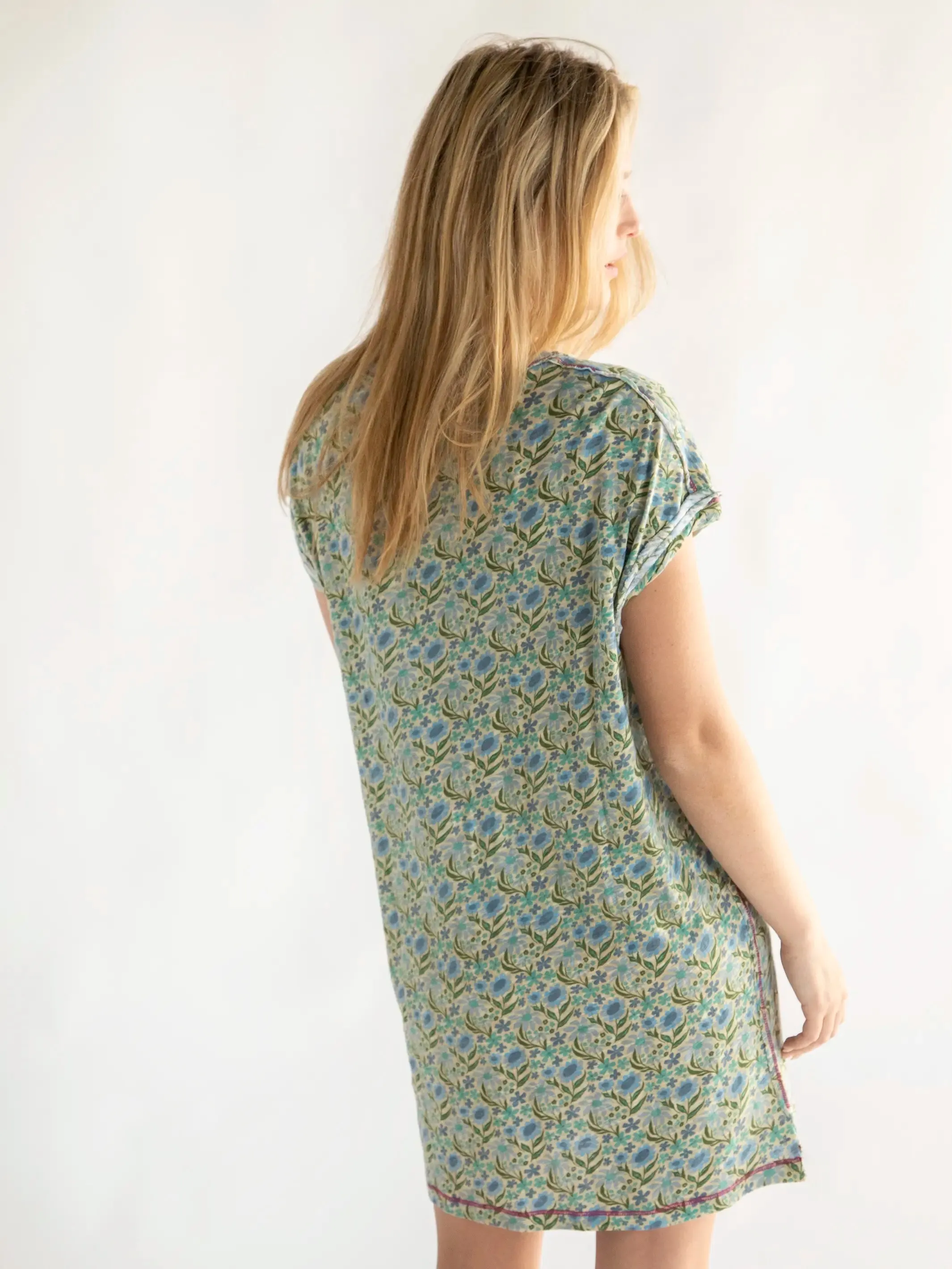 Frankie Knit Cotton Tee Mini Dress - Blue Floral sold by NATURAL LIFE product image thumbnail 4