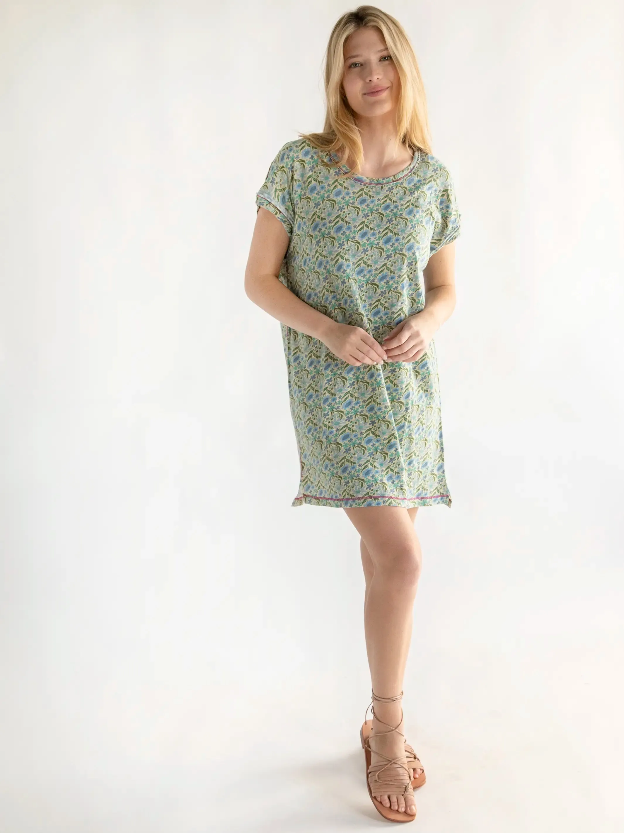 Frankie Knit Cotton Tee Mini Dress - Blue Floral sold by NATURAL LIFE product image thumbnail 3