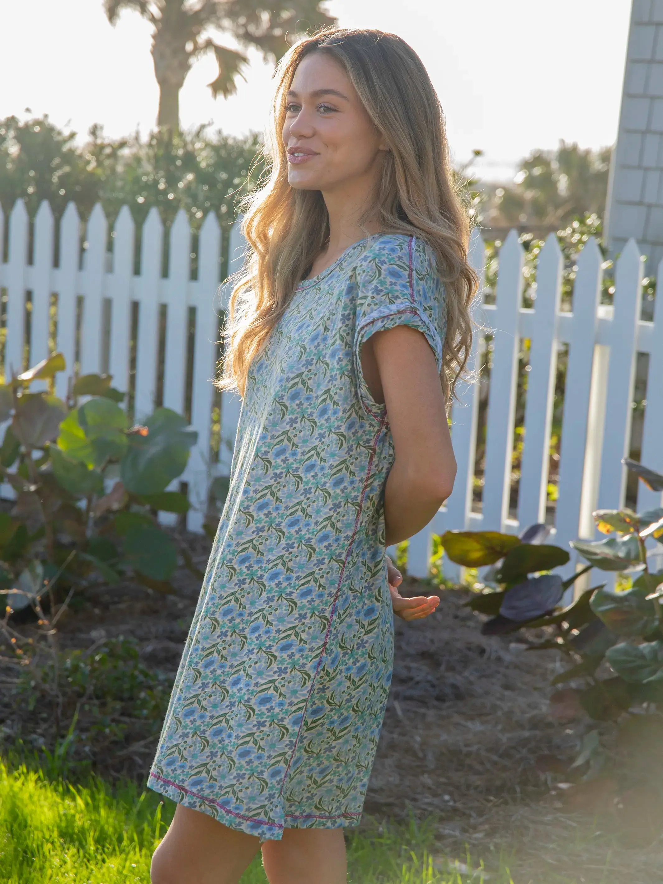 Frankie Knit Cotton Tee Mini Dress - Blue Floral sold by NATURAL LIFE
