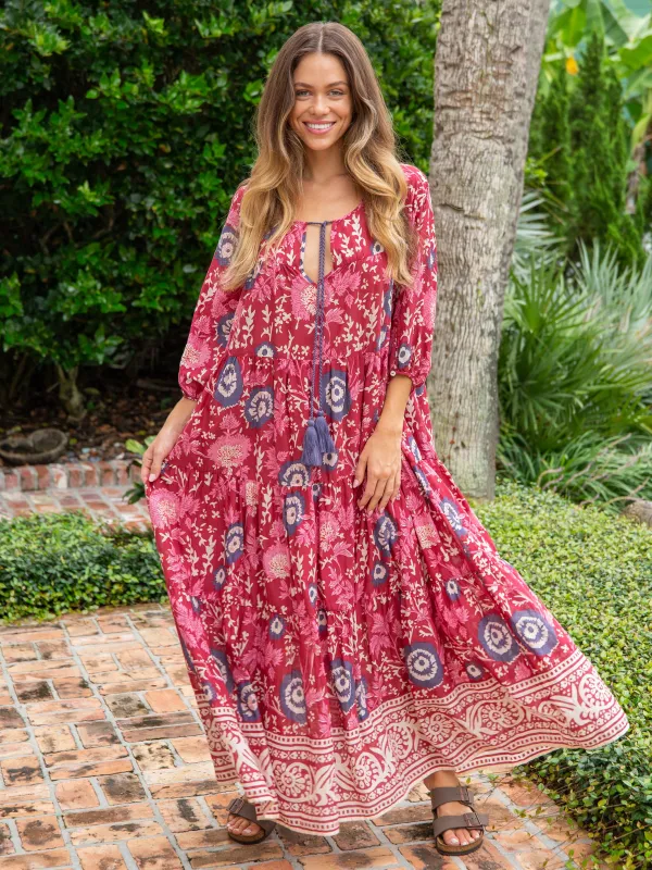 Auguste Cotton Maxi Dress - Red Pink Floral sold by NATURAL LIFE