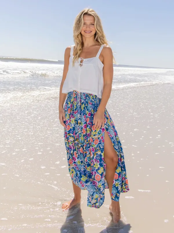 Angelina Midi Skirt - Tropical Blue Floral sold by NATURAL LIFE