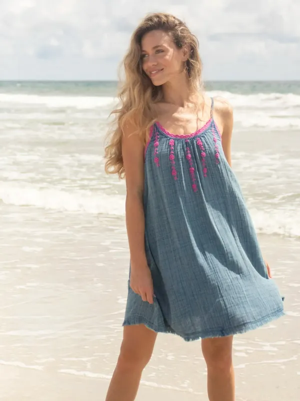 Coco Cotton Crochet Mini Dress - Denim sold by NATURAL LIFE