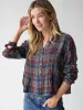 Montana Cotton Top - Navy Red Plaid Gauze sold by NATURAL LIFE