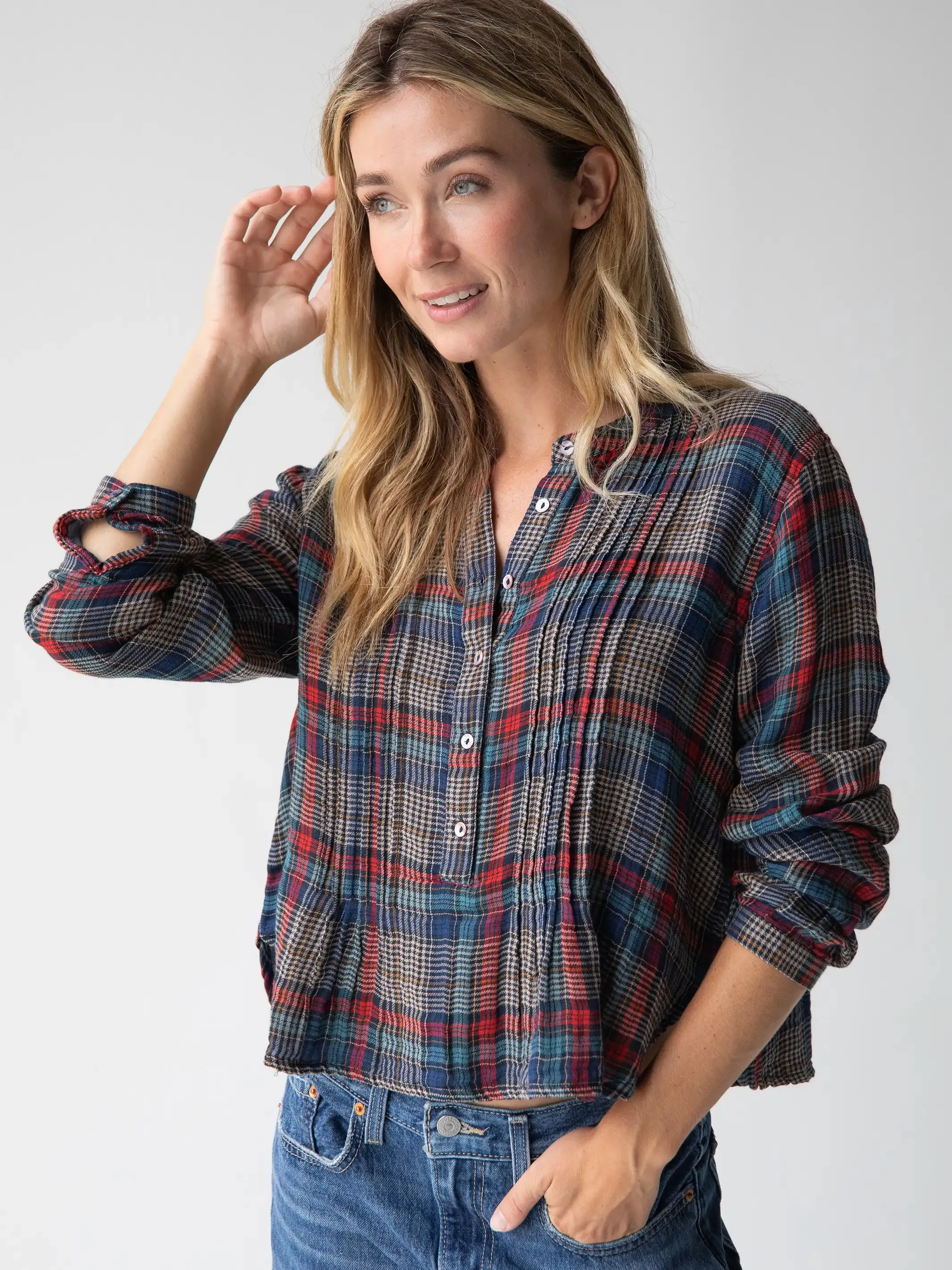 Montana Cotton Top - Navy Red Plaid Gauze sold by NATURAL LIFE product image thumbnail 3