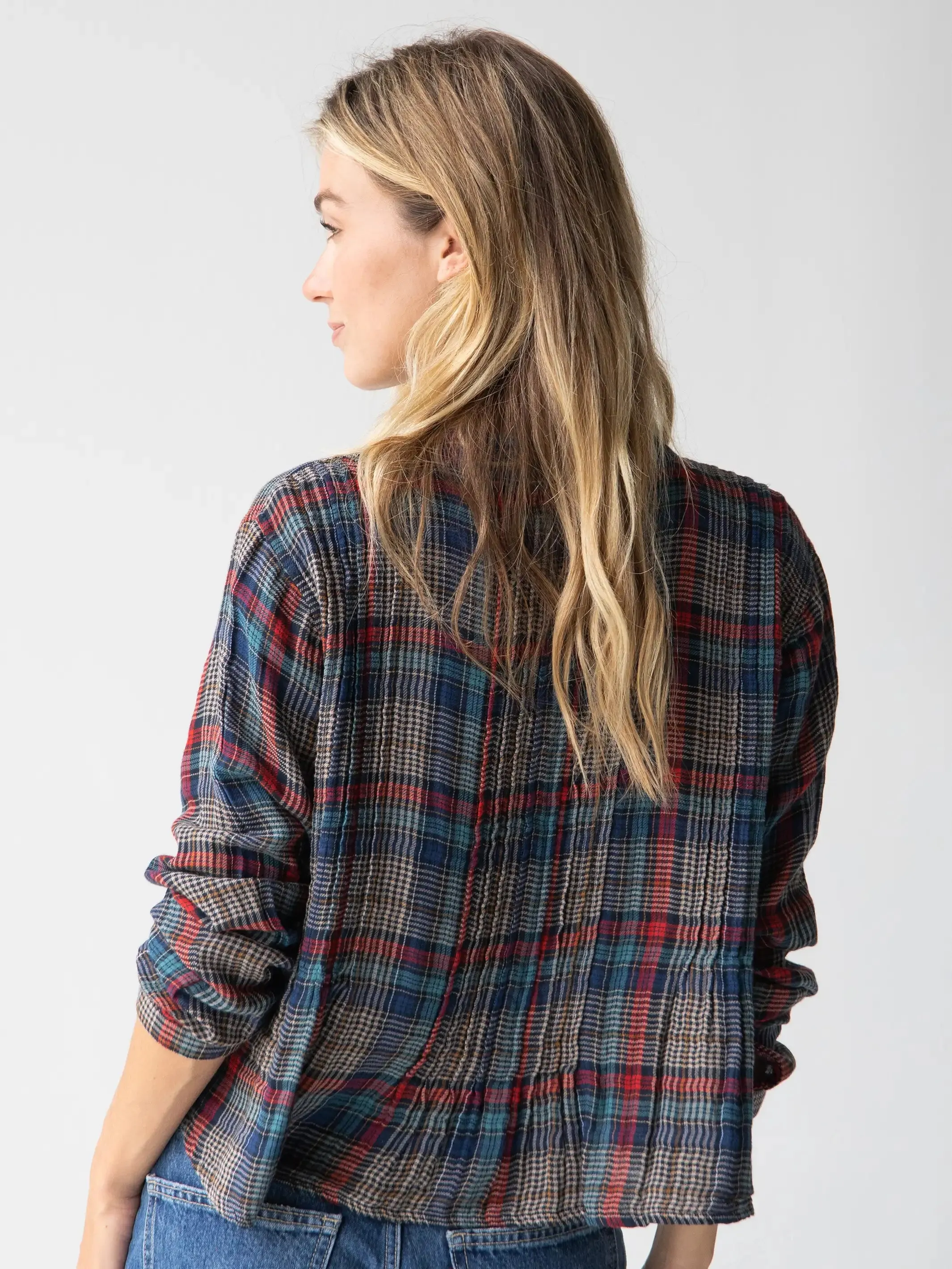 Montana Cotton Top - Navy Red Plaid Gauze sold by NATURAL LIFE product image thumbnail 2