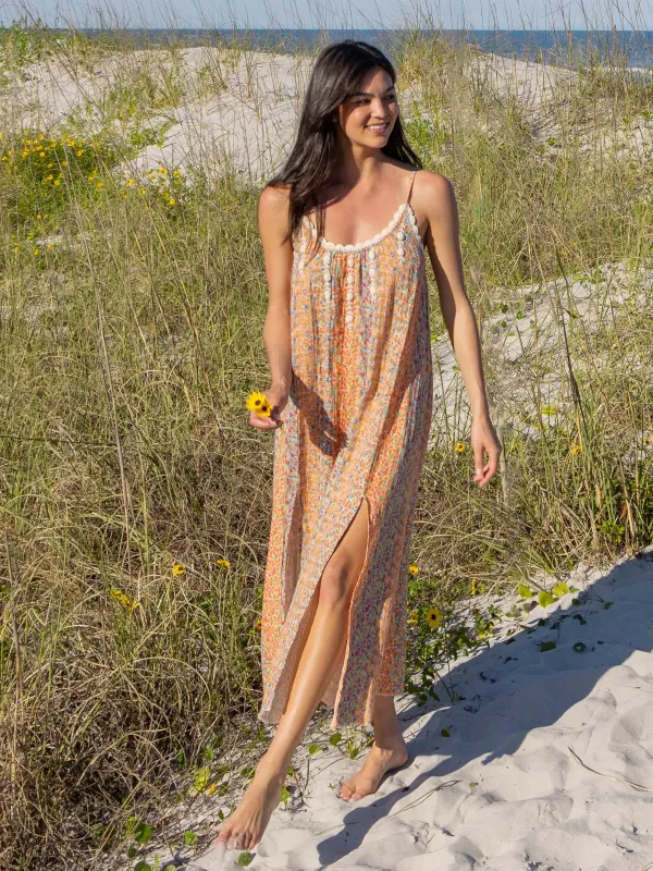 Cosette Crochet Cotton Maxi Dress - Turquoise Orange Stripes sold by NATURAL LIFE
