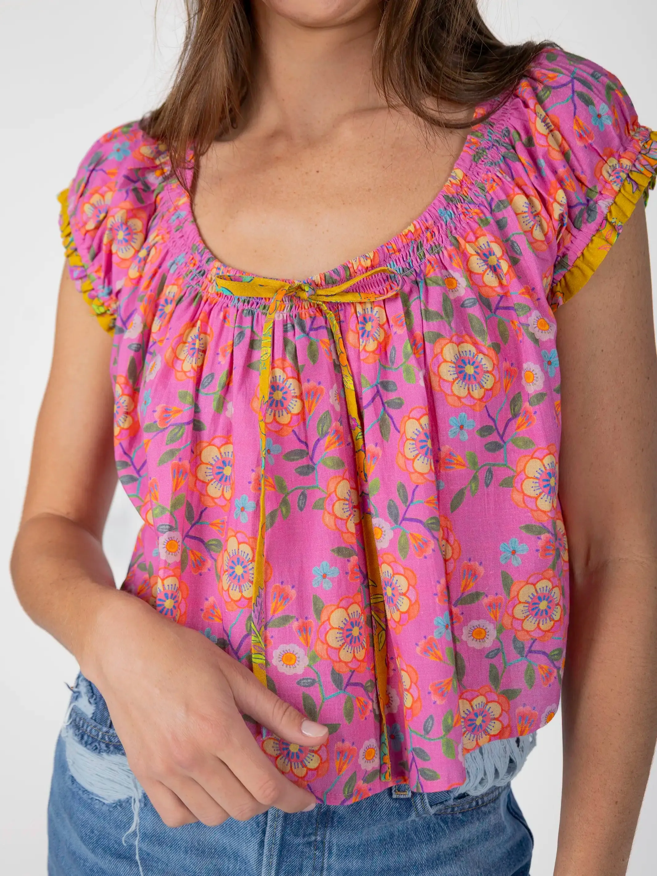 Camille Cotton Swing Top - Pink Painted Vines sold by NATURAL LIFE