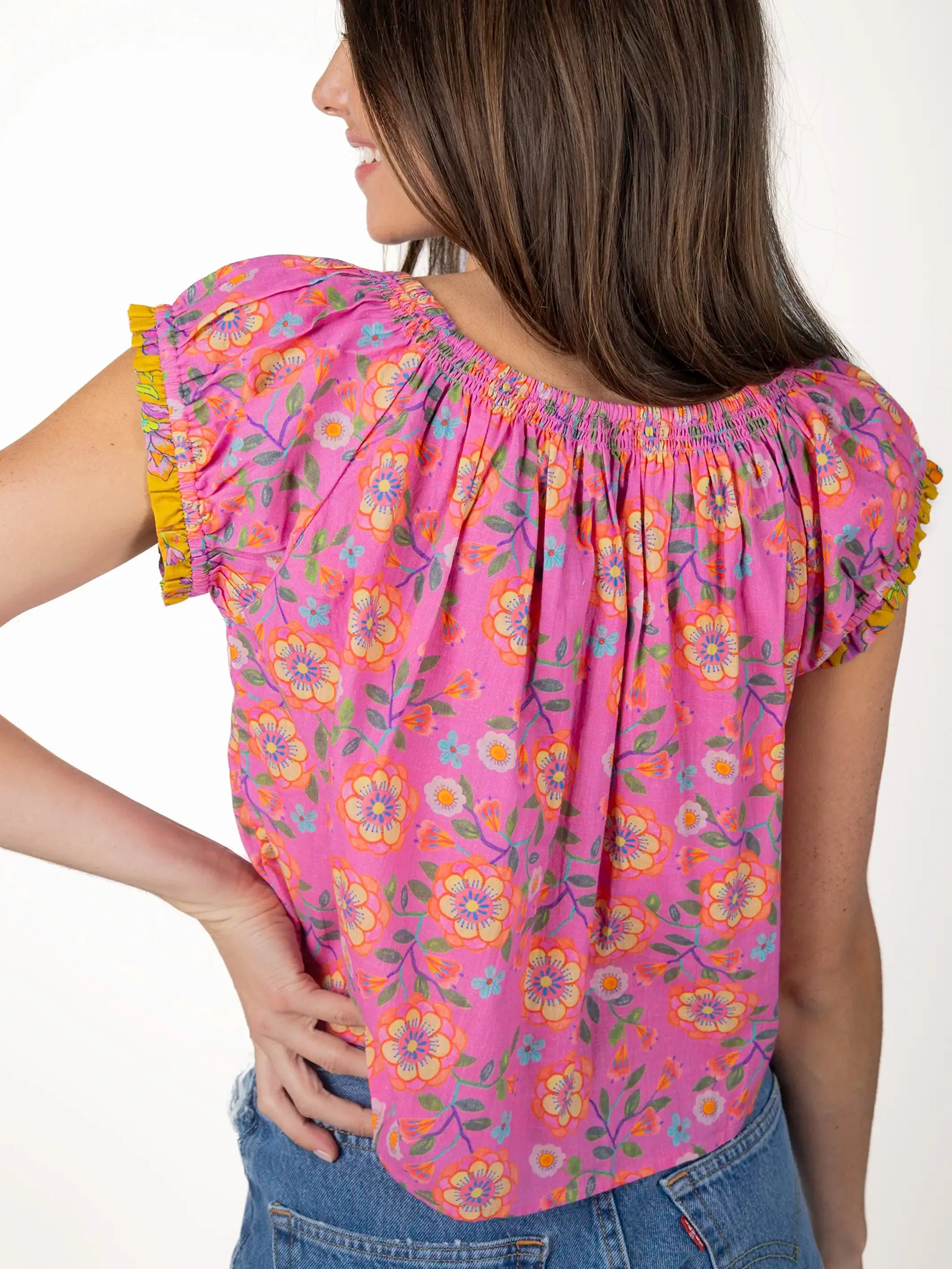 Camille Cotton Swing Top - Pink Painted Vines sold by NATURAL LIFE product image thumbnail 3