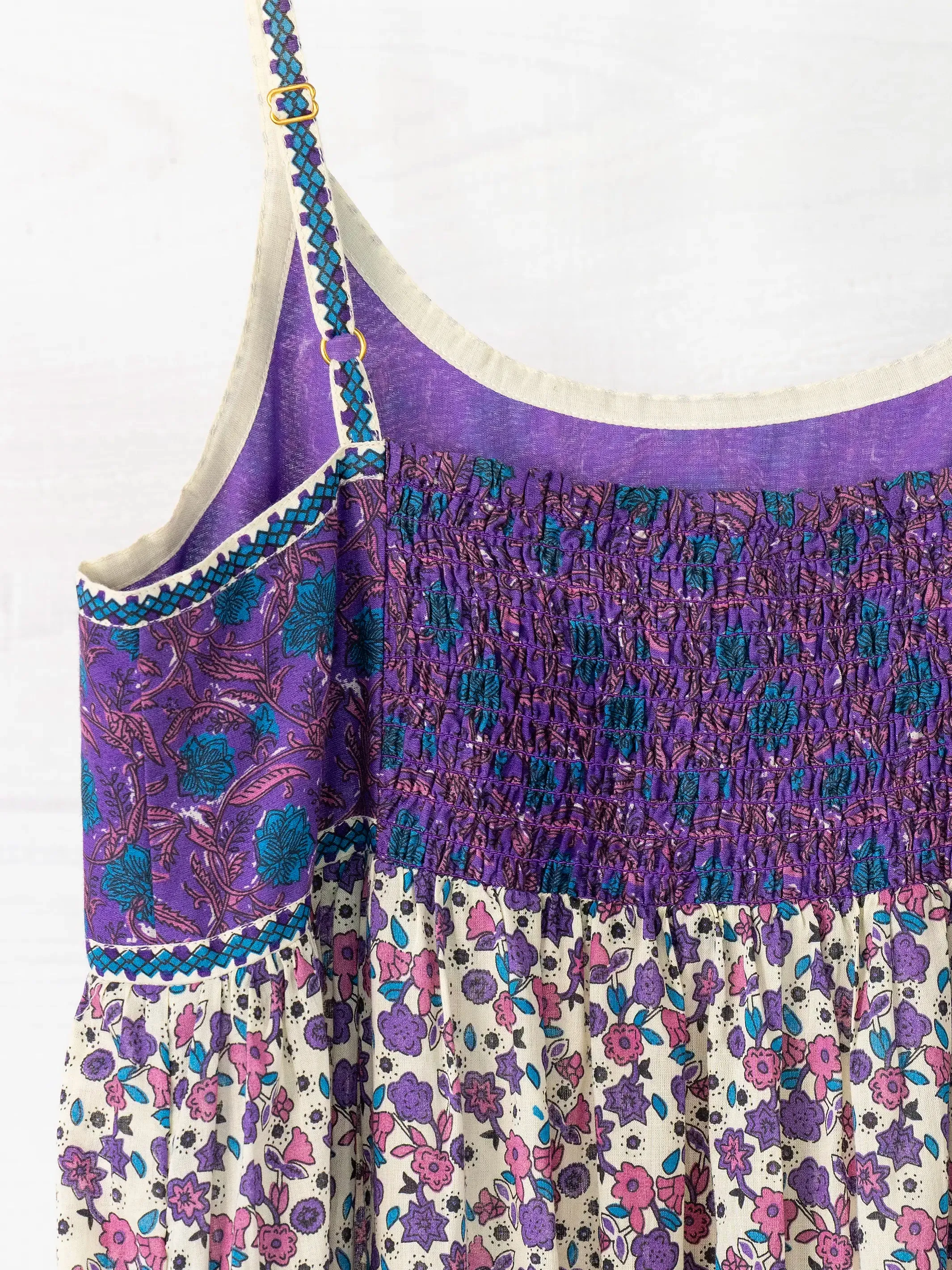 Journey Boho Cotton Maxi Dress - Purple Floral Border sold by NATURAL LIFE product image thumbnail 3