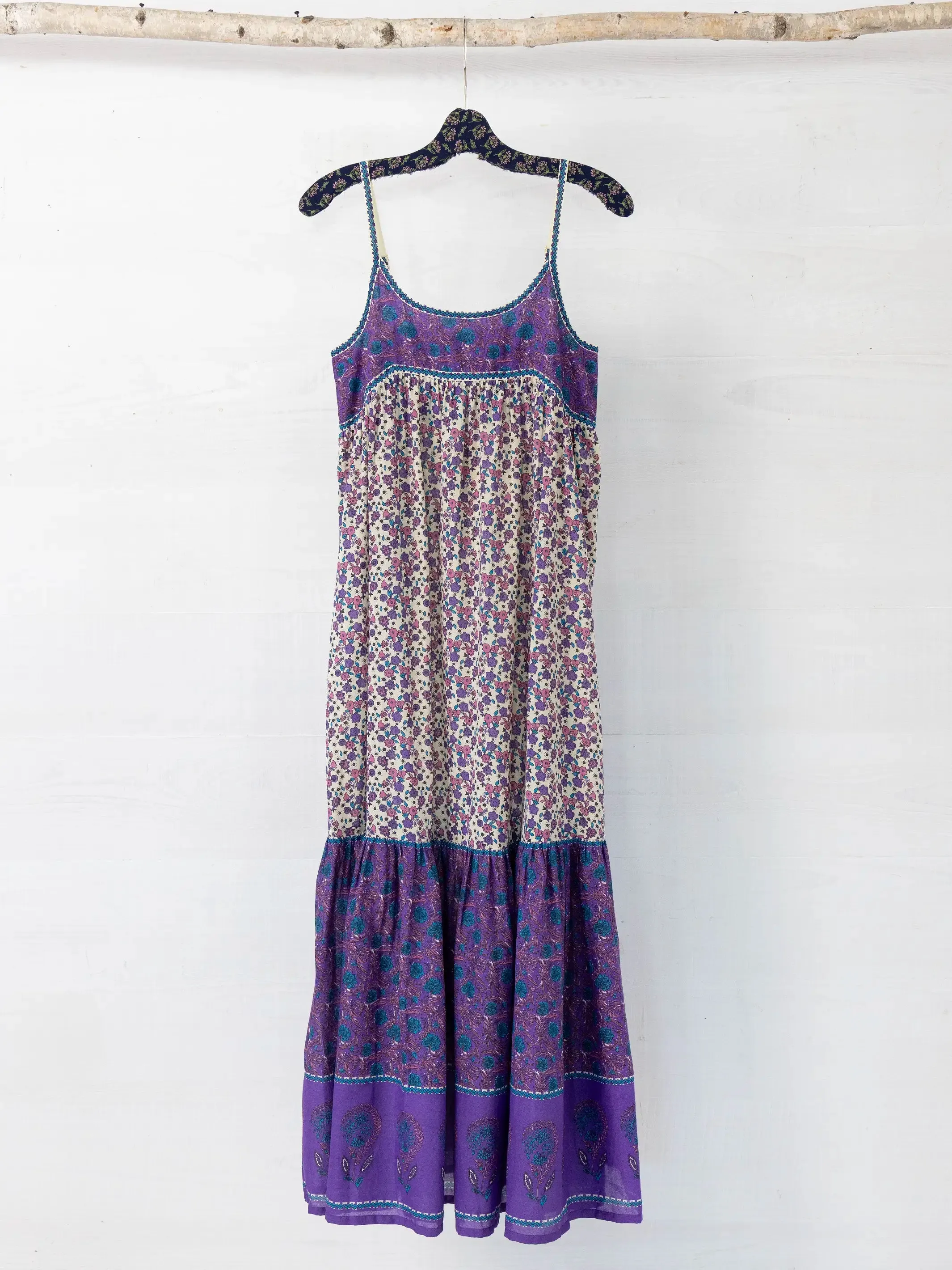 Journey Boho Cotton Maxi Dress - Purple Floral Border sold by NATURAL LIFE