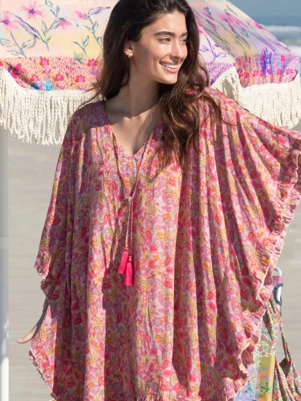 Cotton Ruffle Cover-Up - Leafy Pink Floral sold by NATURAL LIFE