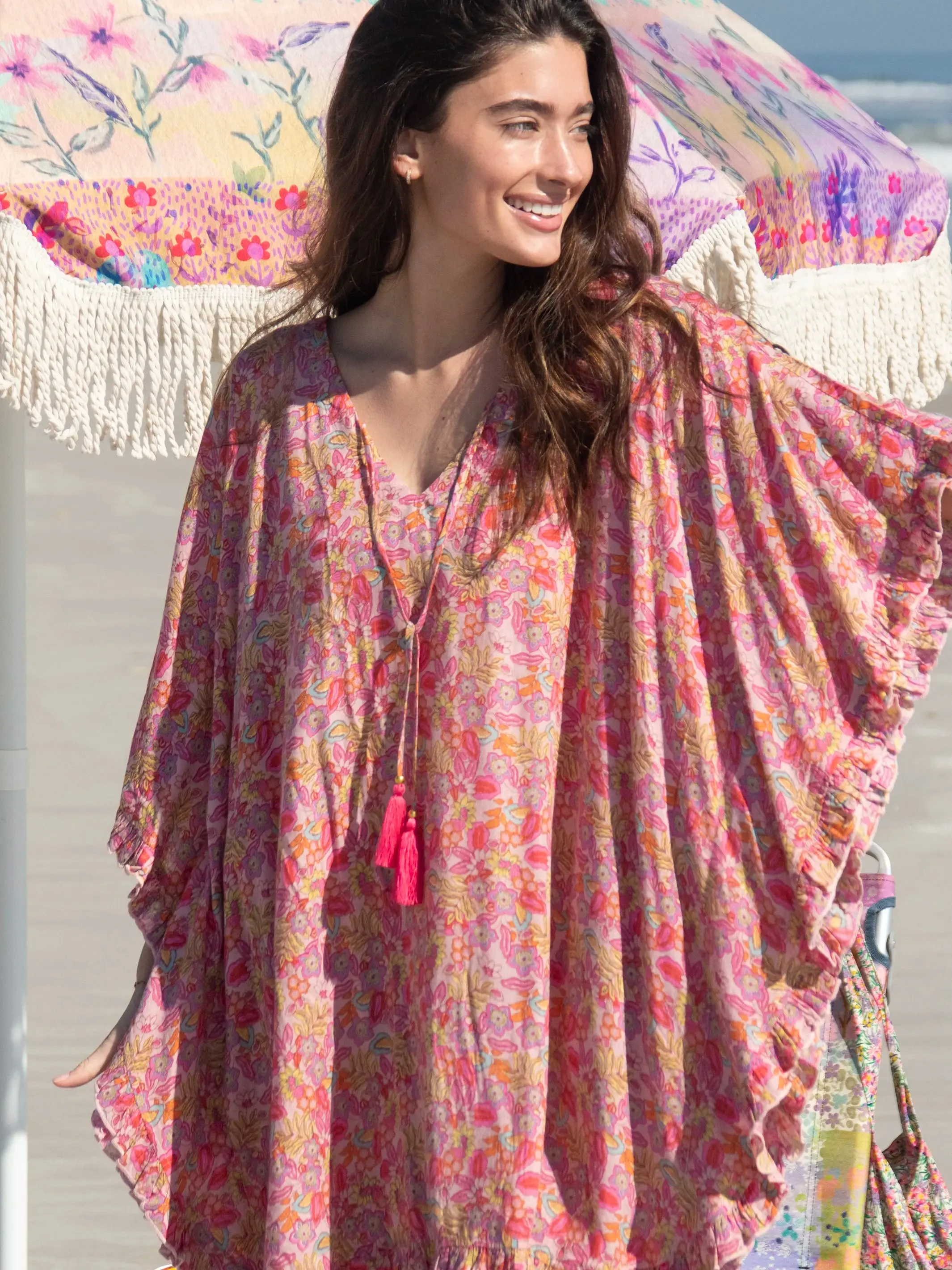 Cotton Ruffle Cover-Up - Leafy Pink Floral sold by NATURAL LIFE