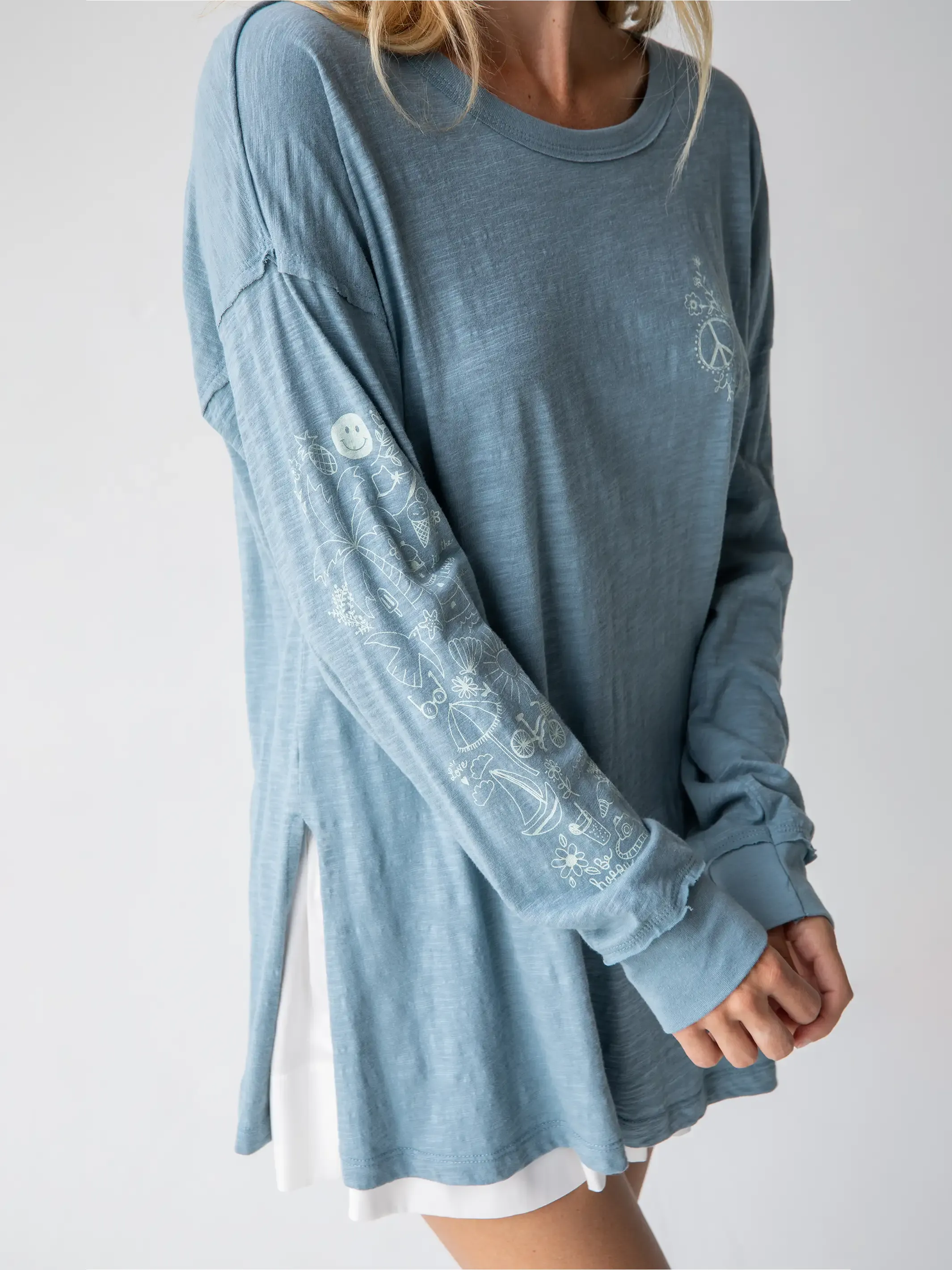 Oversized Cotton Doodle Tee - Light Blue sold by NATURAL LIFE