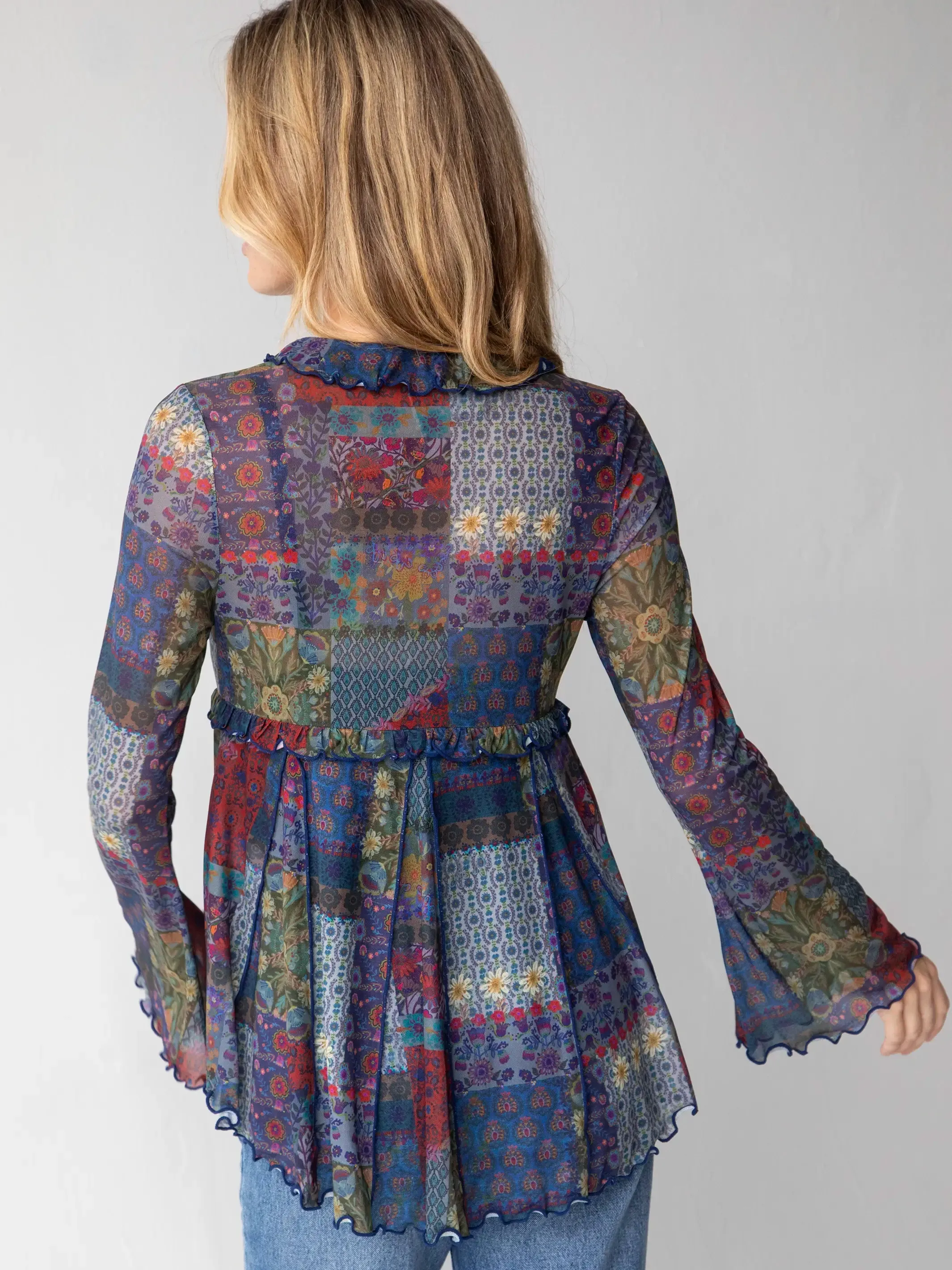 Sierra Ruffle Mesh Top - Blue Patchwork sold by NATURAL LIFE product image thumbnail 3