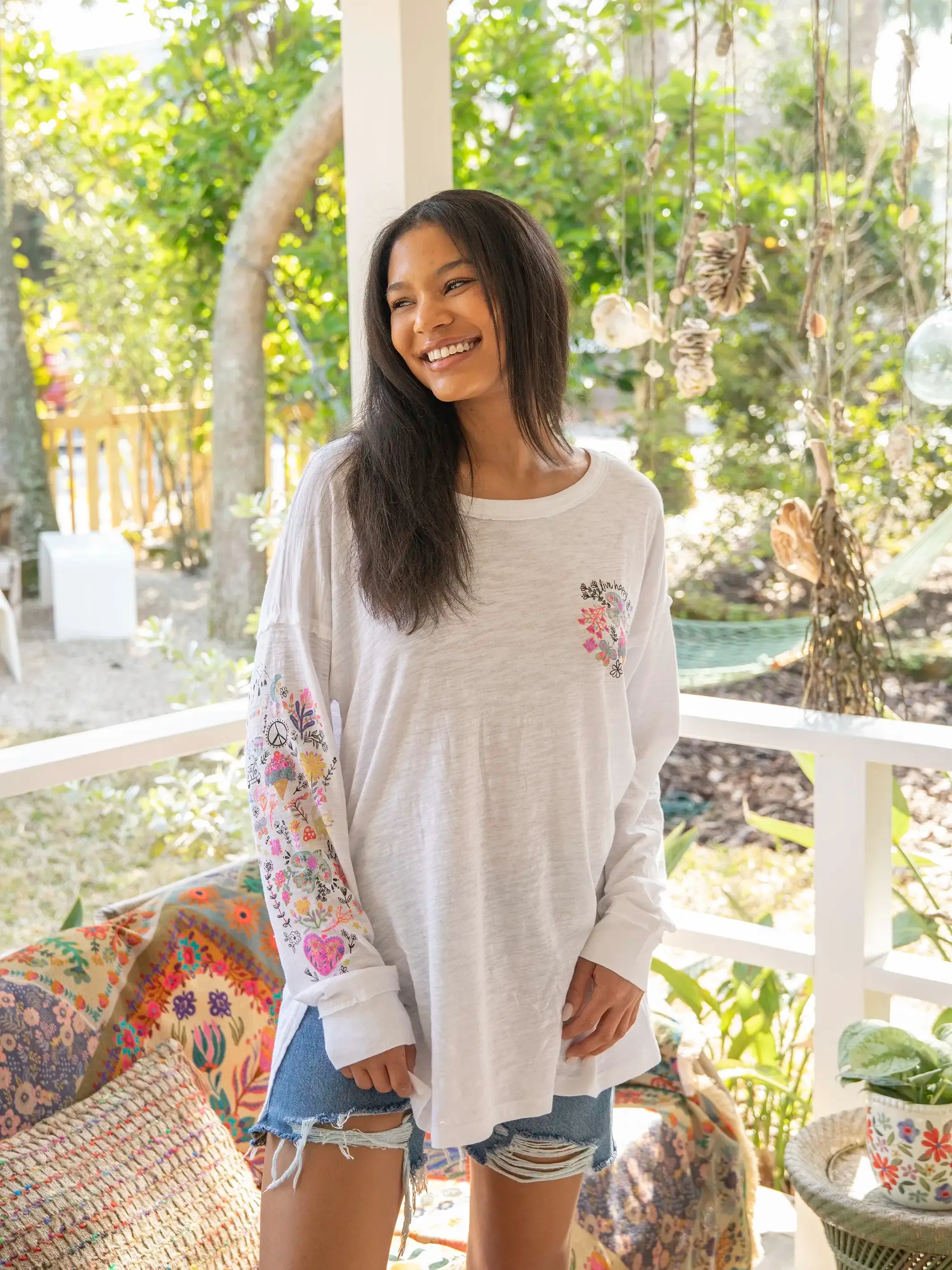 Oversized Cotton Doodle Tee - White sold by NATURAL LIFE product image thumbnail 4