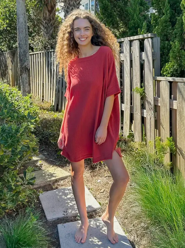 Cara Cotton Gauze Shift Dress - Rust sold by NATURAL LIFE
