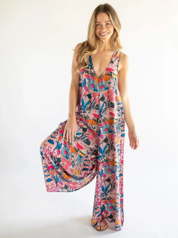 Let's Just Go Wide-Leg Jumpsuit - Pink Flung Floral sold by NATURAL LIFE