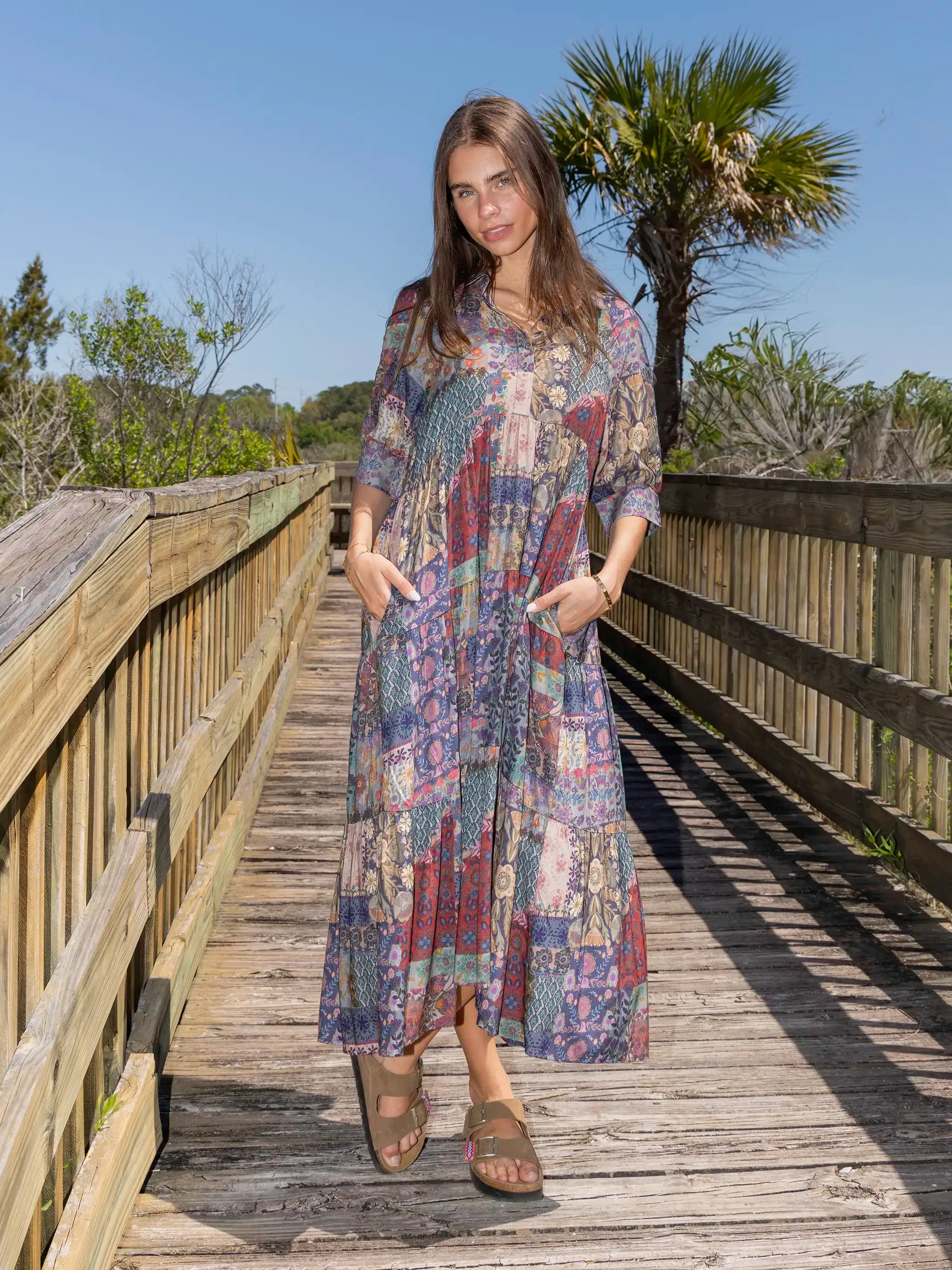 Rebecca Midi Dress - Blue Patchwork sold by NATURAL LIFE product image thumbnail 4