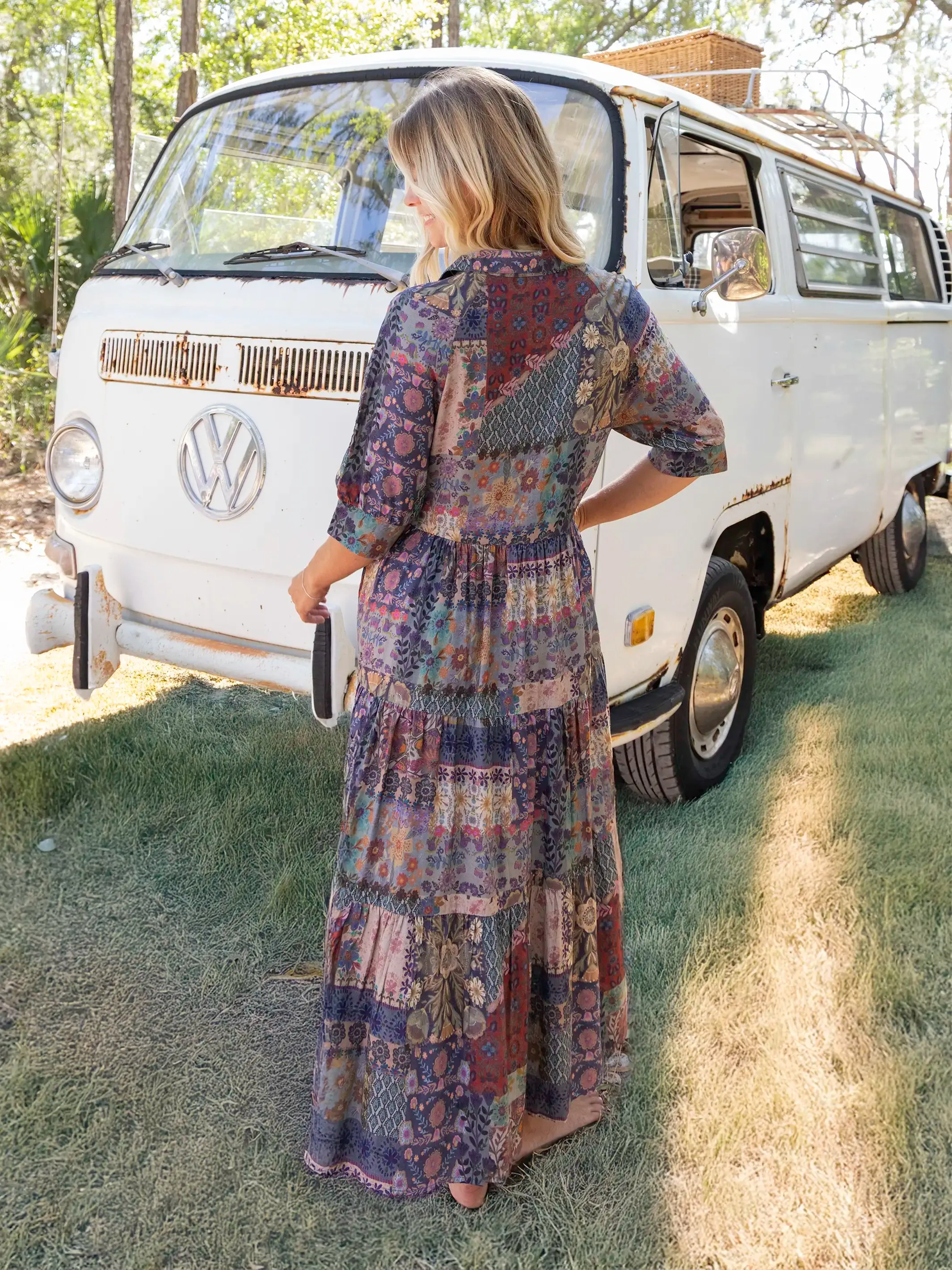 Rebecca Midi Dress - Blue Patchwork sold by NATURAL LIFE product image thumbnail 3