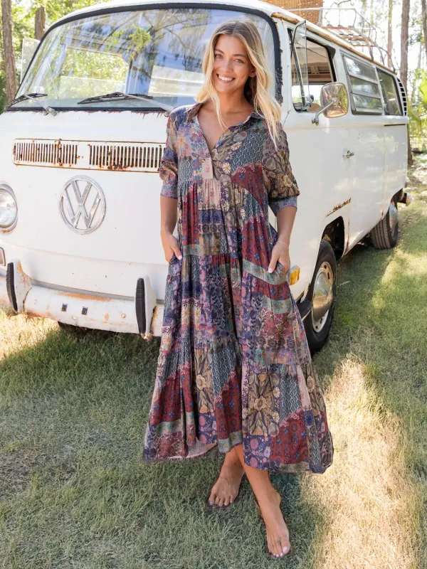 Rebecca Midi Dress - Blue Patchwork sold by NATURAL LIFE