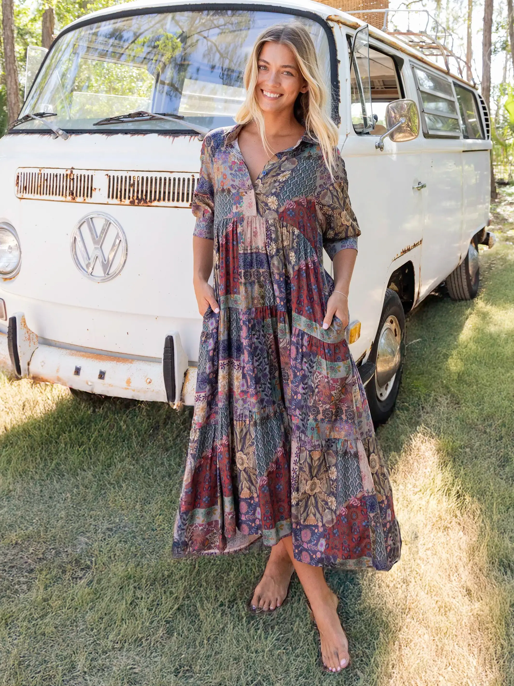 Rebecca Midi Dress - Blue Patchwork sold by NATURAL LIFE