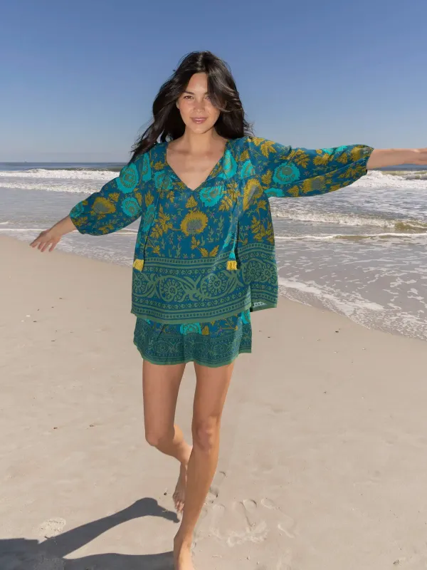 Maribel Top - Teal Sage Border sold by NATURAL LIFE