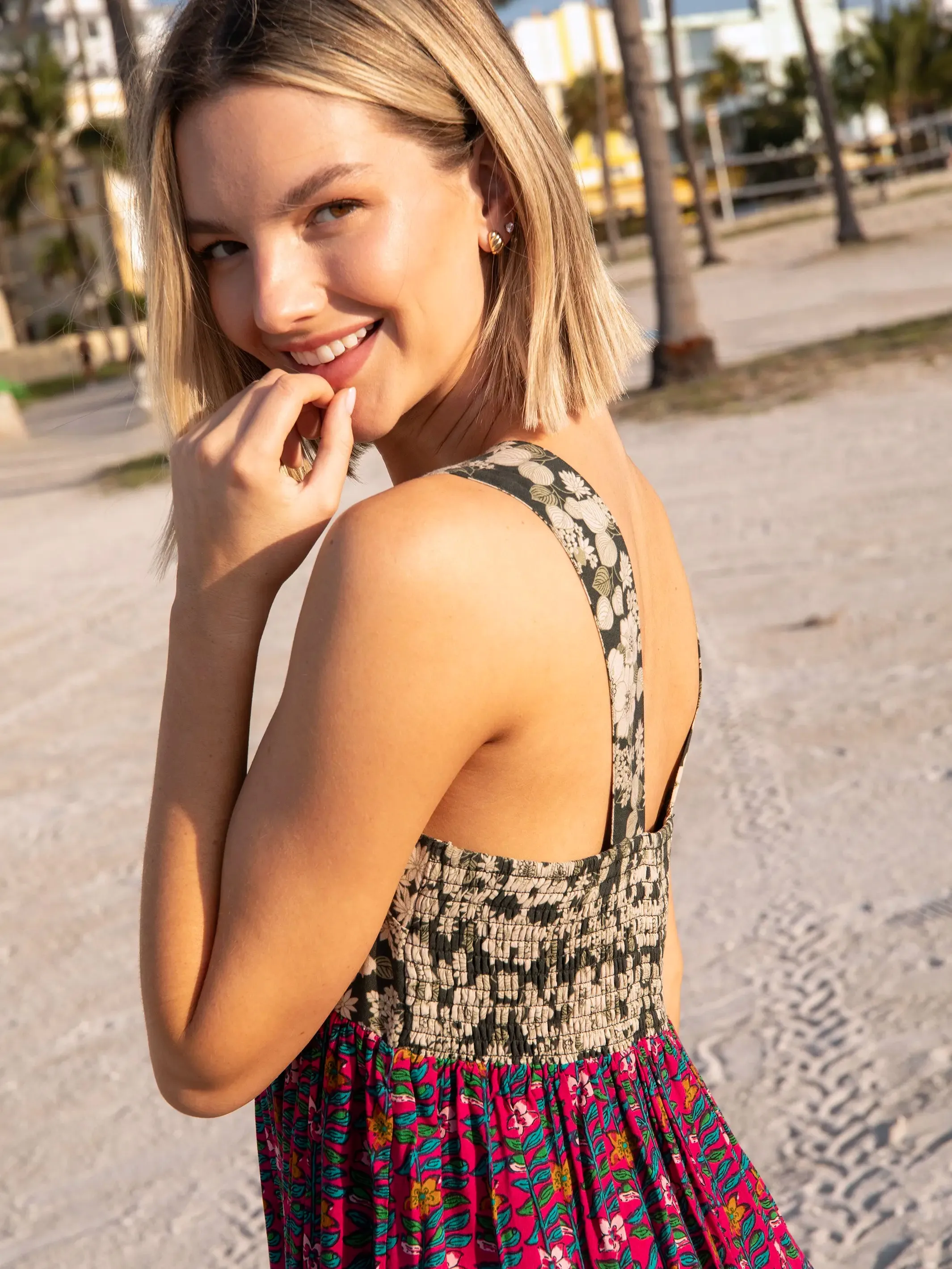 Tricia Mini Dress - Black Pink Mixed Floral | Parallel
