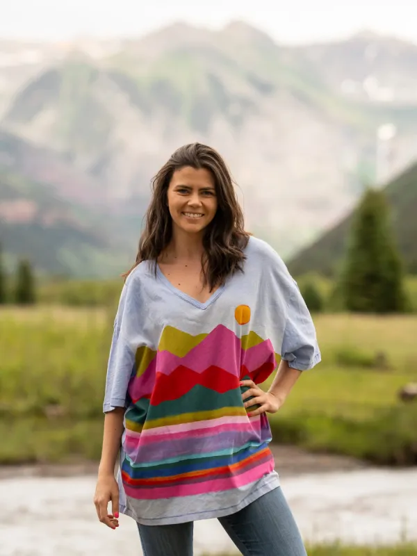One Size Cotton Easy V-Neck Tee - Periwinkle Mountain Range sold by NATURAL LIFE