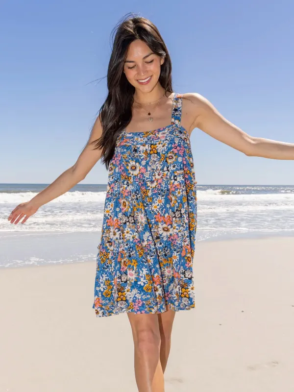 Kate Mini Dress - Blue Tan Floral sold by NATURAL LIFE