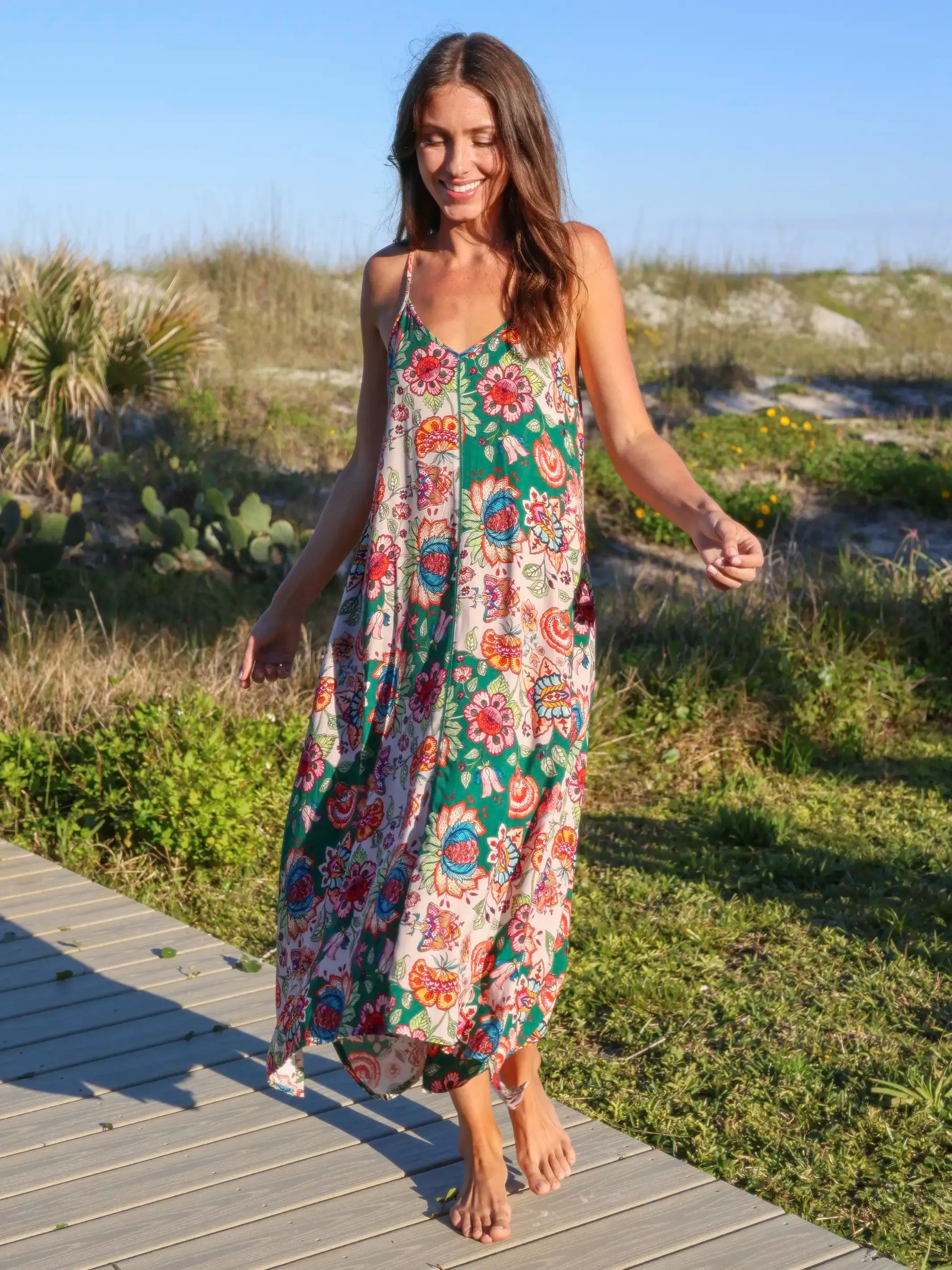 Katrina Midi Slip Dress - Multicolored Flung Floral sold by NATURAL LIFE