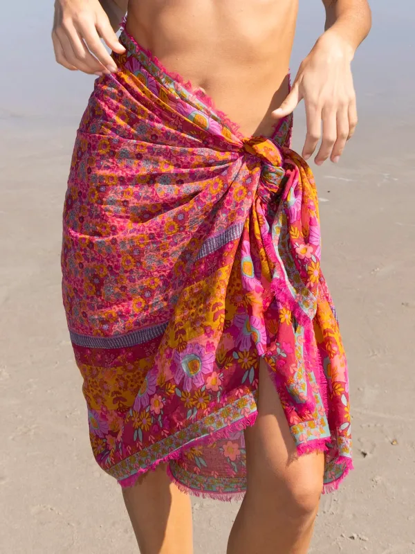 Printed Sarong - Magenta Borders sold by NATURAL LIFE