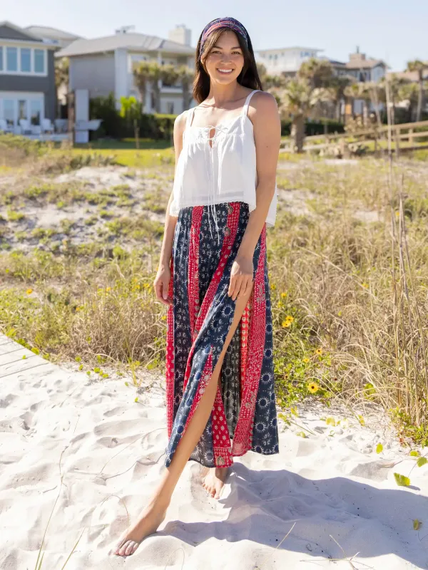 Mix It Up Maxi Skirt - Navy Red Mixed Print sold by NATURAL LIFE