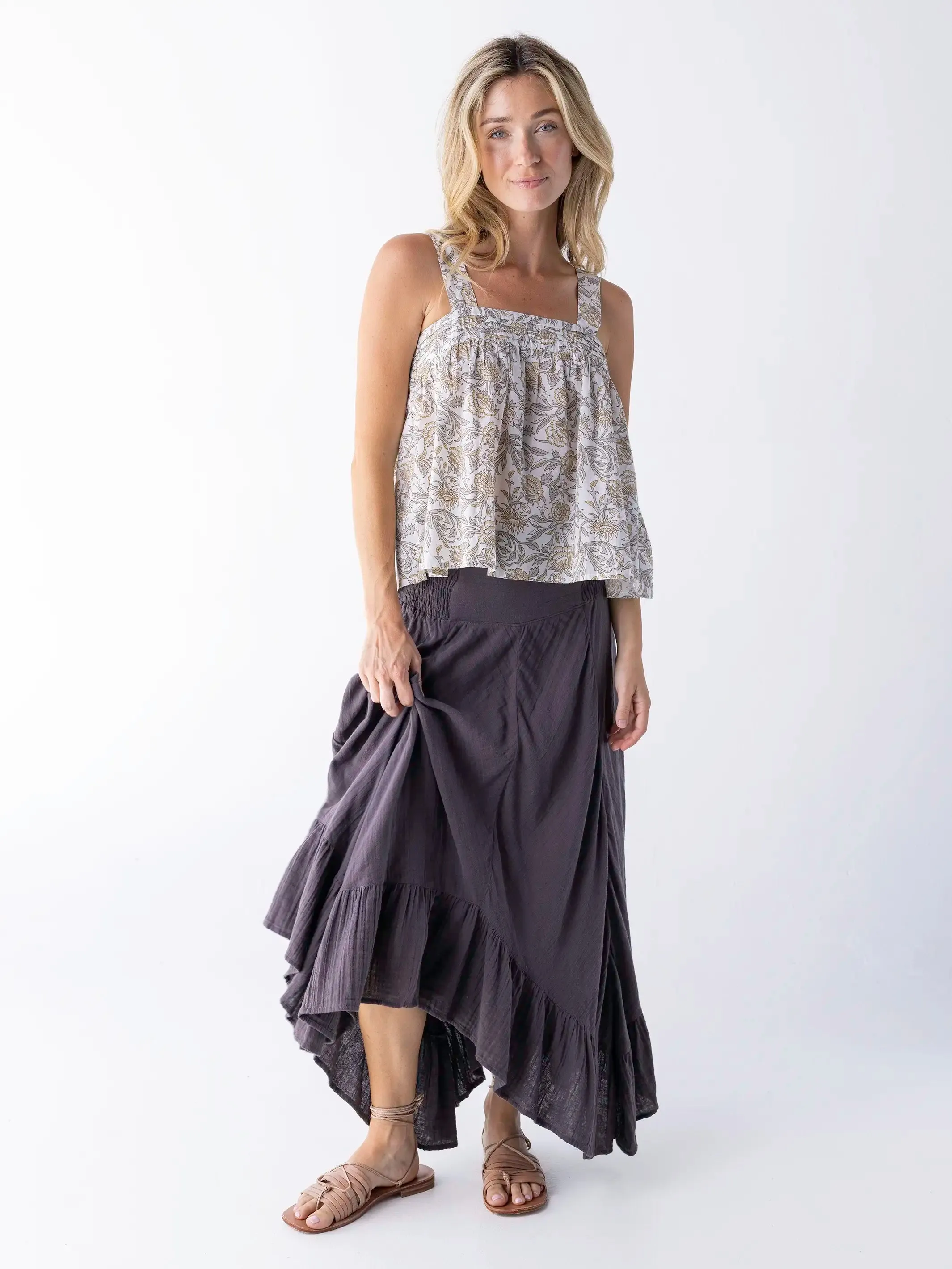 Kate Pleated Tank Top - Grey Tan Vines sold by NATURAL LIFE product image thumbnail 3