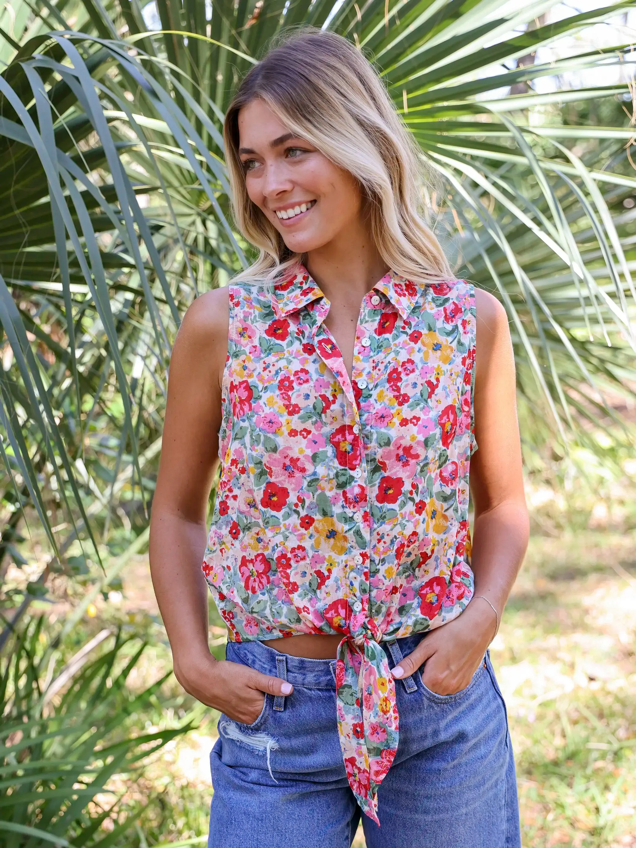 Lola Sleeveless Tie Top - Pink Floral sold by NATURAL LIFE