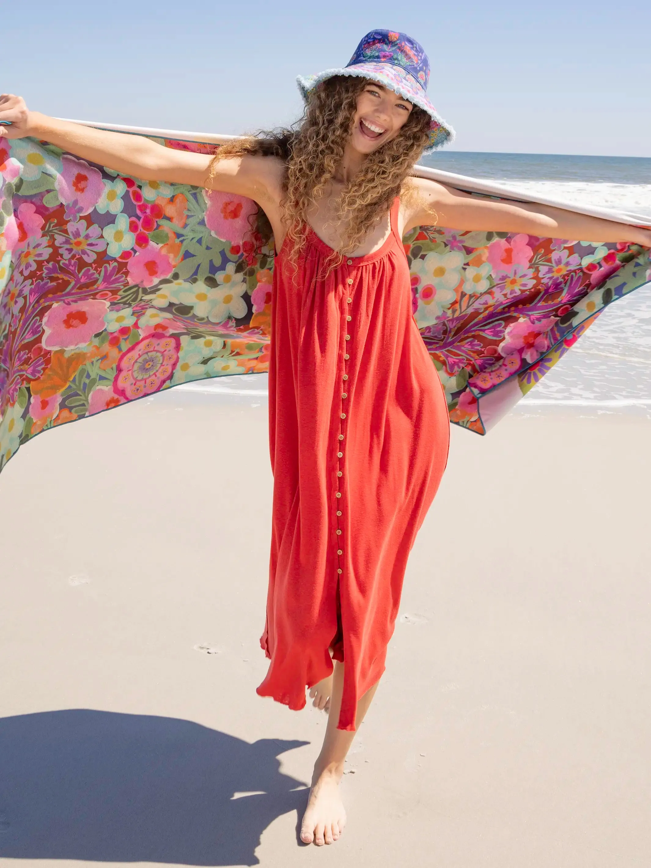 Relaxed Button Down Midi Dress - Red sold by NATURAL LIFE