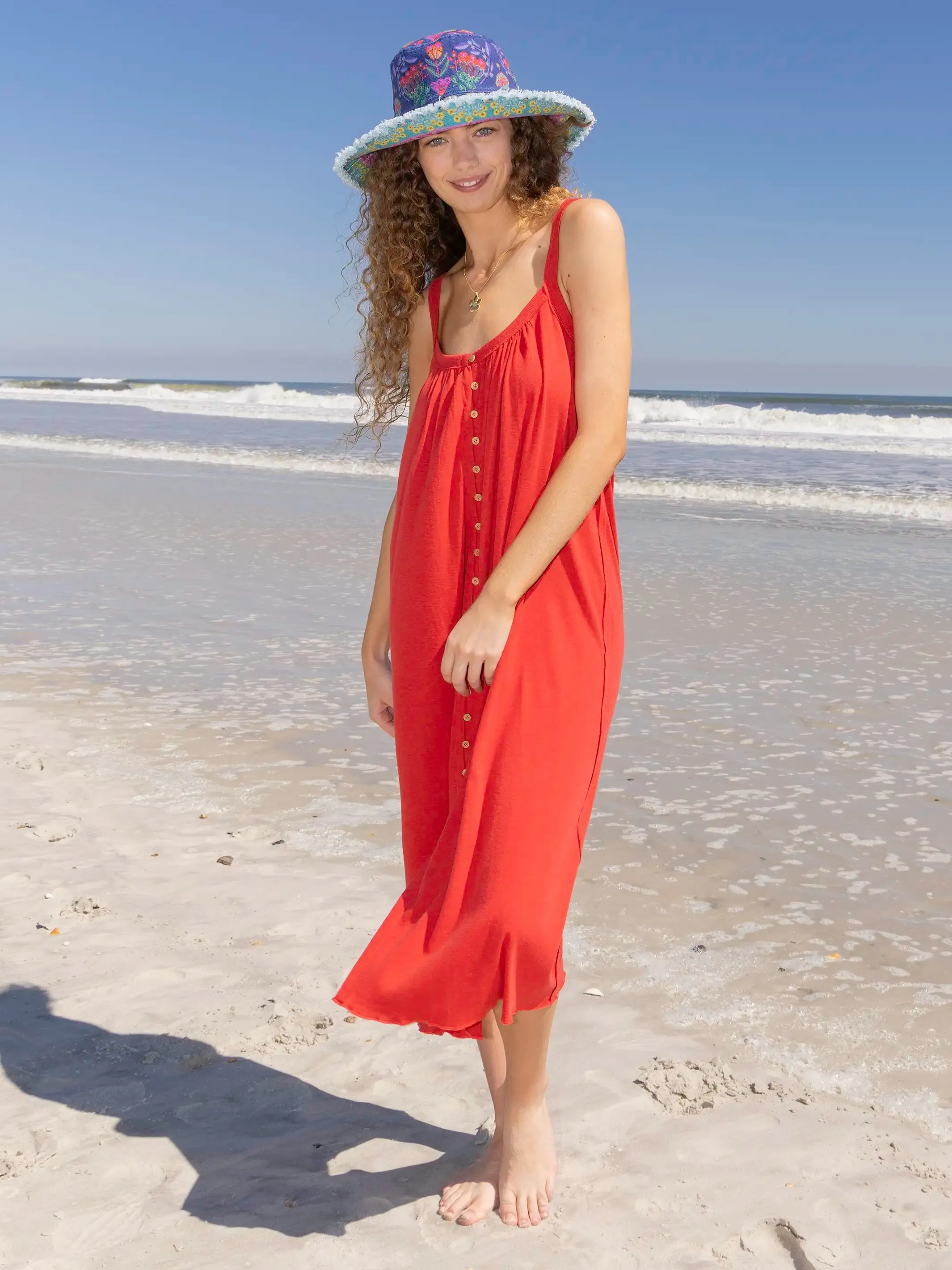 Relaxed Button Down Midi Dress - Red sold by NATURAL LIFE product image thumbnail 3