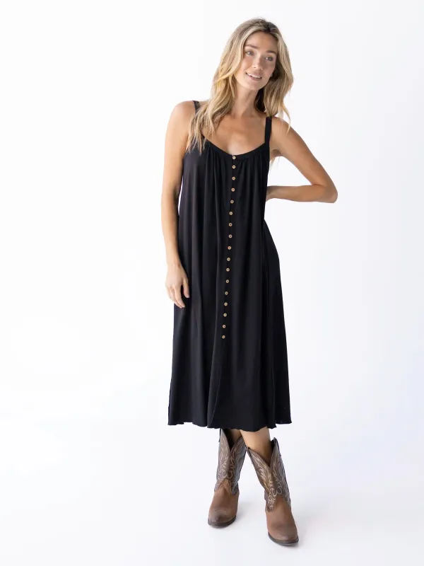 Relaxed Button Down Midi Dress - Black sold by NATURAL LIFE