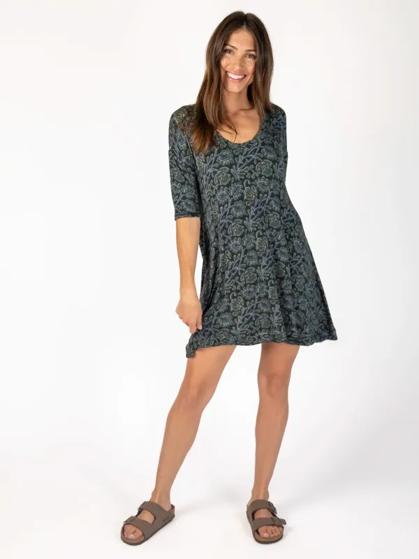 All Day "ButterSoft" Mini Dress - Navy Floral Vines sold by NATURAL LIFE
