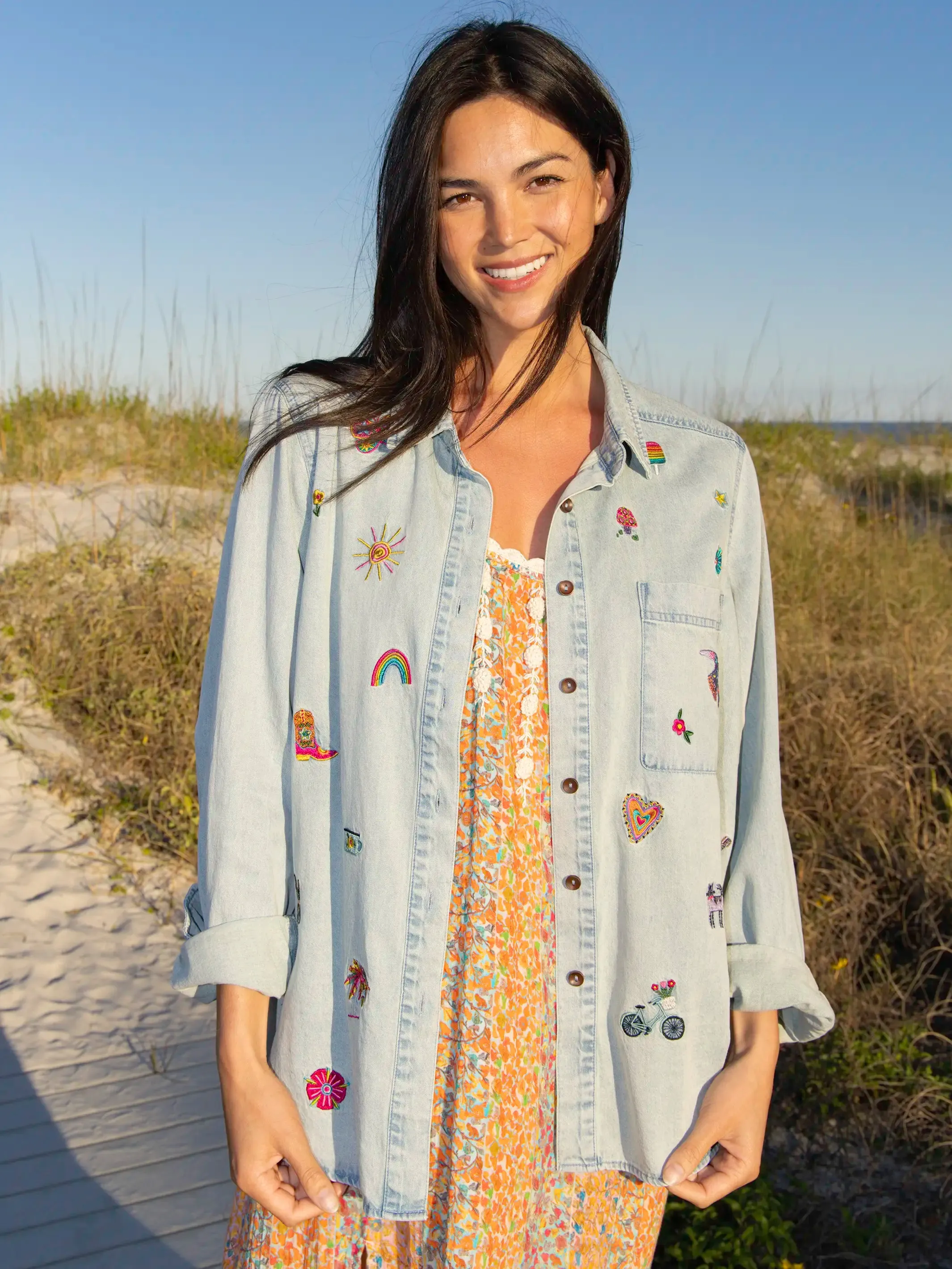 Cutest Embroidered Denim Shirt - Light Wash sold by NATURAL LIFE product image thumbnail 2